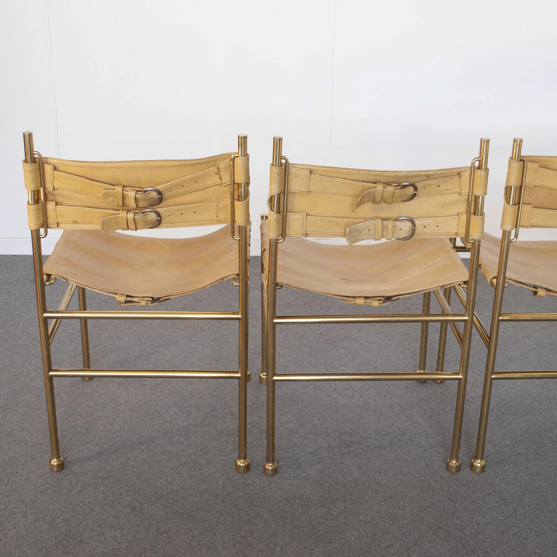 Brass Luciano Frigerio Chairs by Desio from the 70s