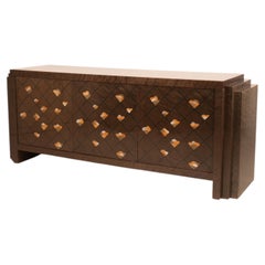 Luciano Frigerio Postmodern Sideboard in Burl Wood and Mother of Pearl 1980