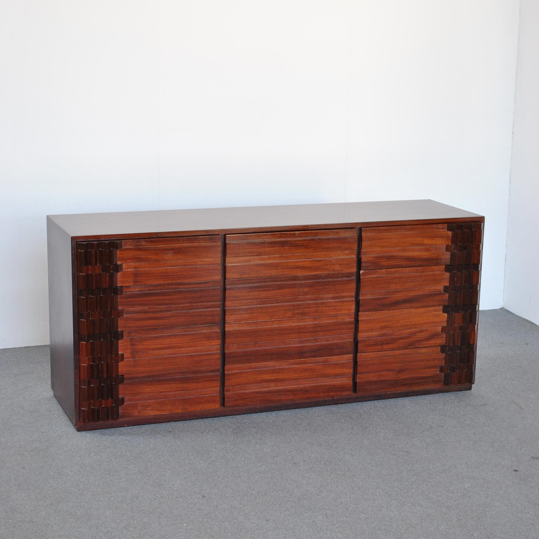 Walnut Luciano Frigerio Credenza Diamante, 1970's For Sale