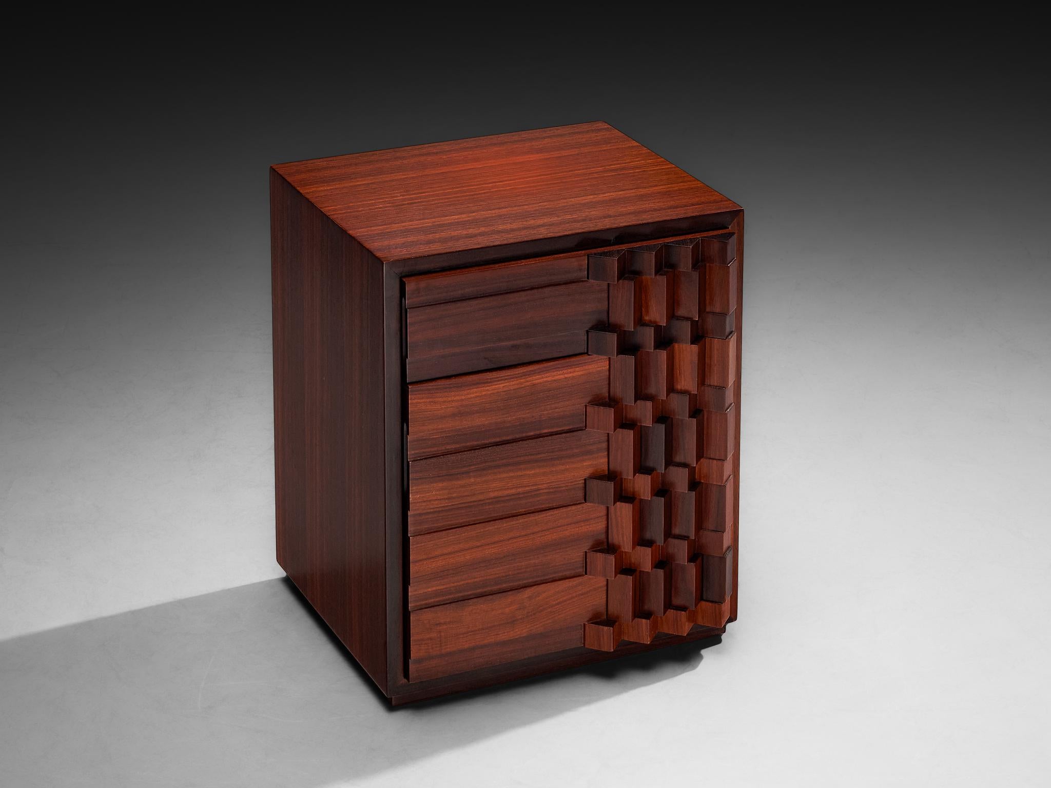 Italian Luciano Frigerio 'Diamante' Pair of Bed Tables with Cubist Graphic Front For Sale