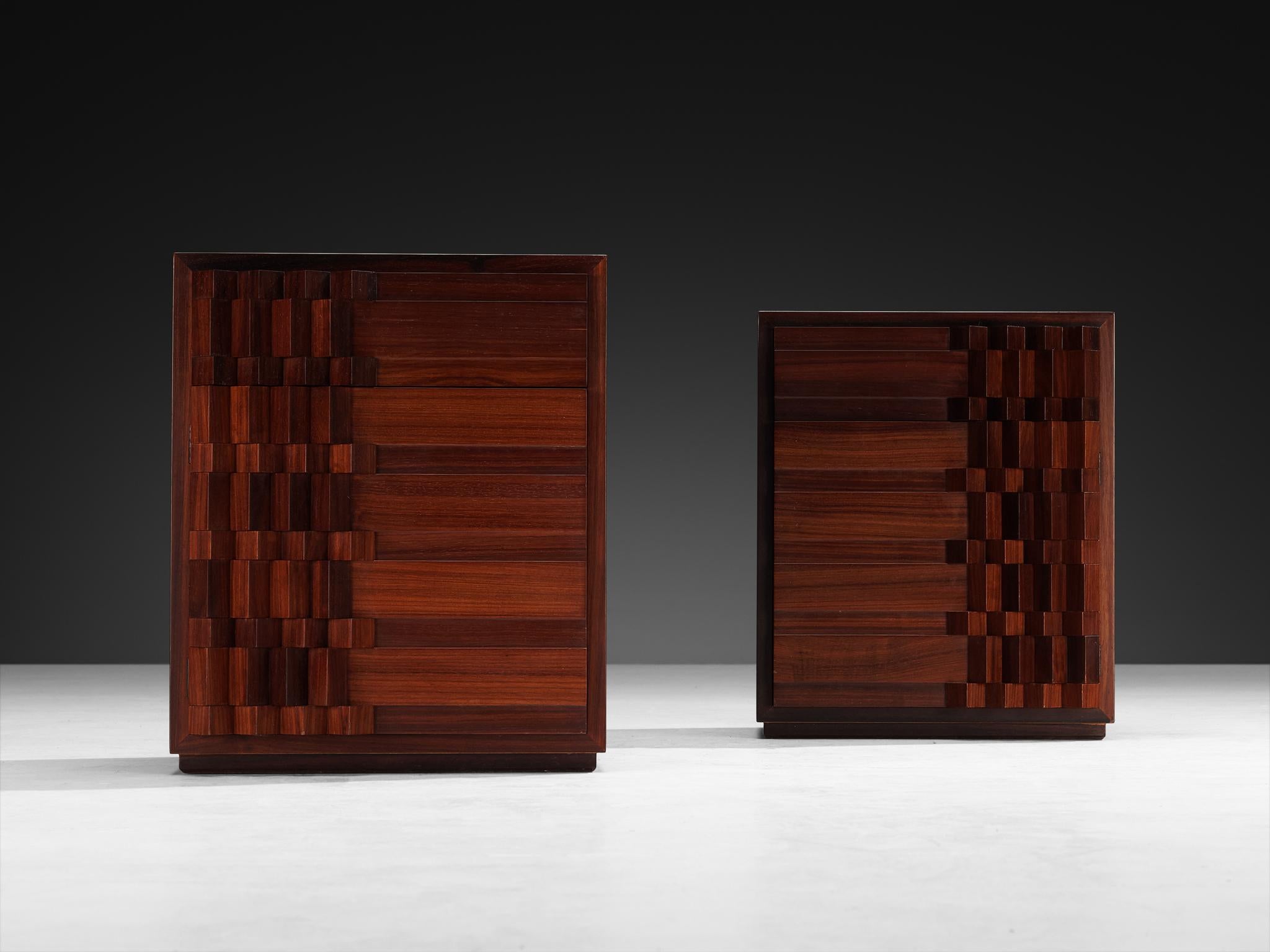 Luciano Frigerio 'Diamante' Pair of Bed Tables with Cubist Graphic Front In Good Condition For Sale In Waalwijk, NL