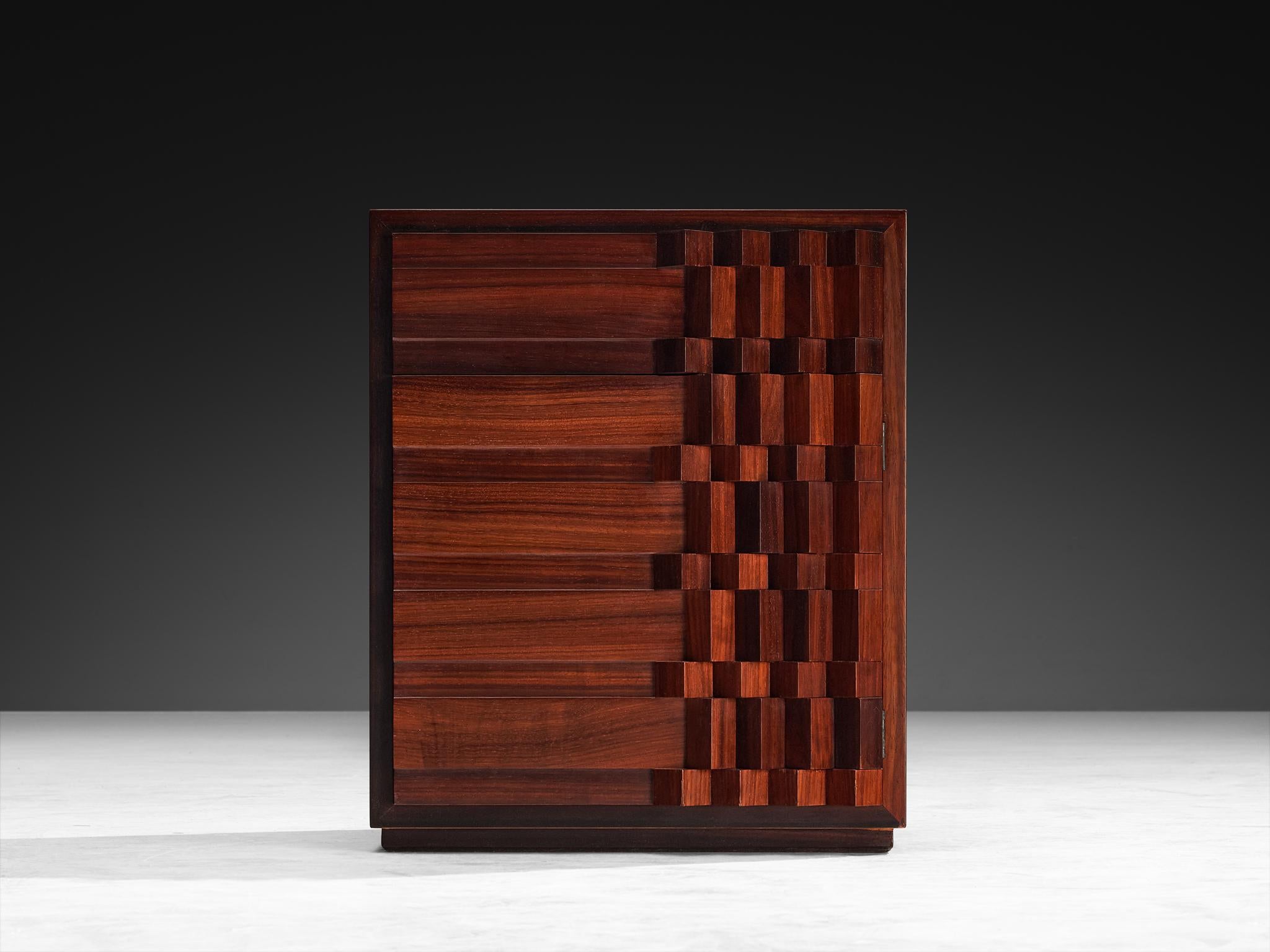 Late 20th Century Luciano Frigerio 'Diamante' Pair of Bed Tables with Cubist Graphic Front For Sale