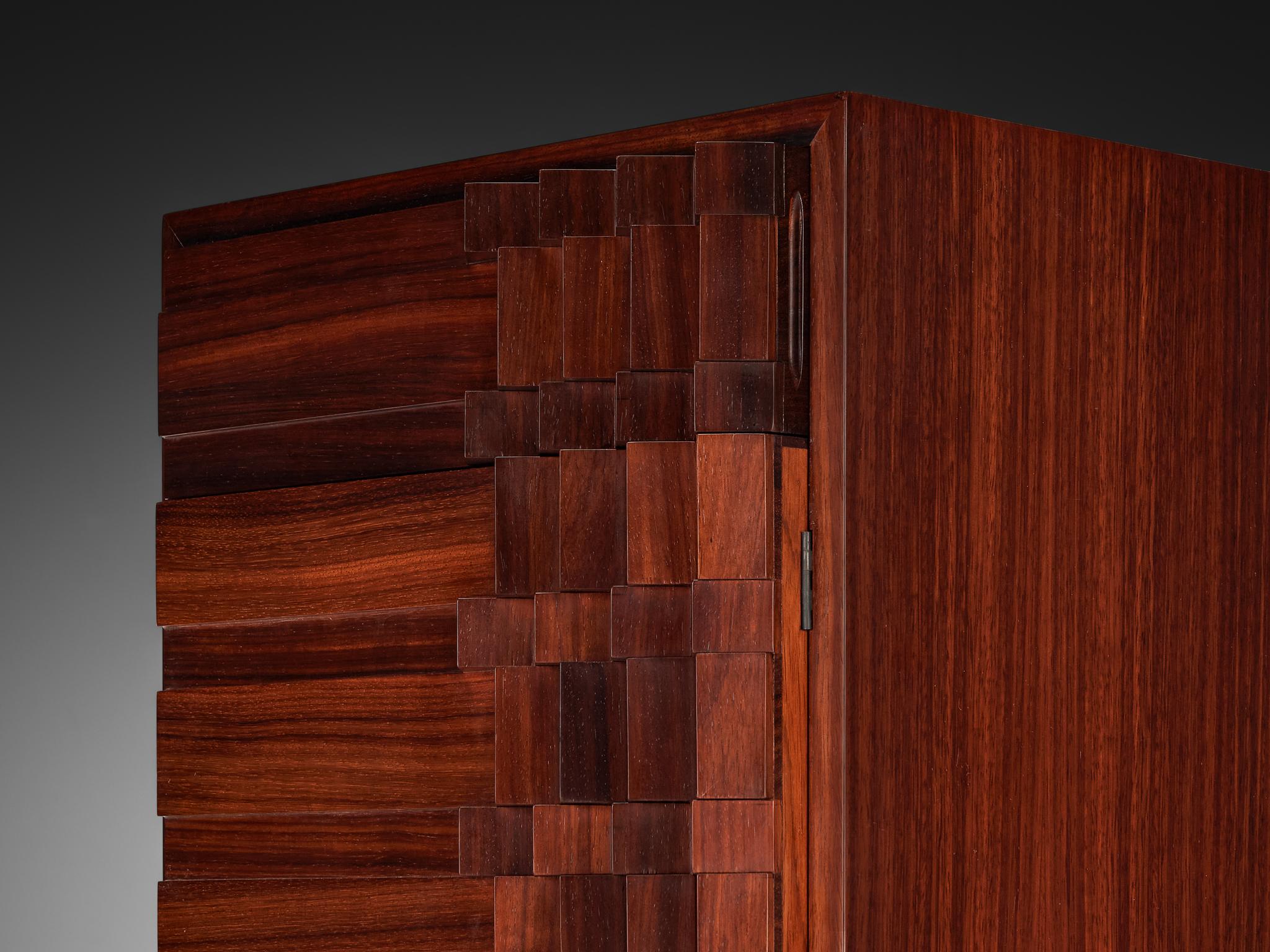 Padouk Luciano Frigerio 'Diamante' Pair of Bed Tables with Cubist Graphic Front For Sale