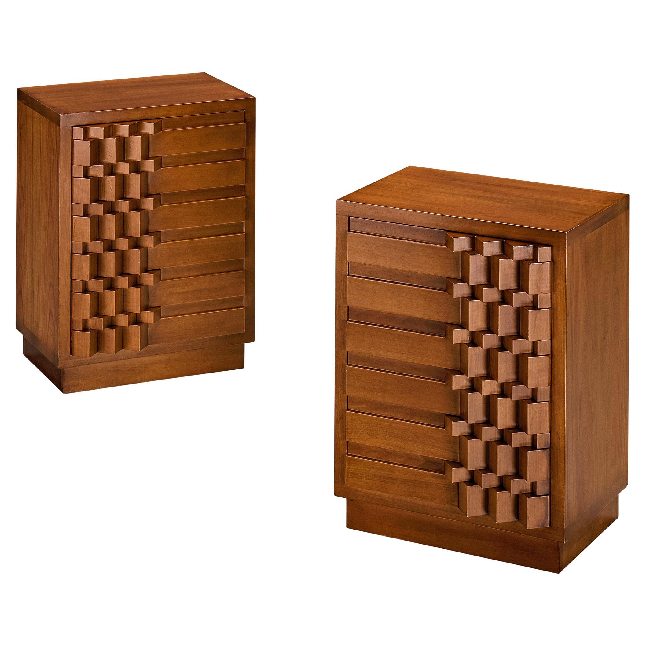 Luciano Frigerio 'Diamante' Pair of Bed Tables with Cubist Graphic Front  For Sale