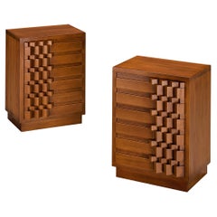 Luciano Frigerio 'Diamante' Pair of Bed Tables with Cubist Graphic Front 
