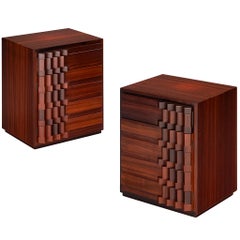 Vintage Luciano Frigerio 'Diamante' Pair of Bed Tables with Cubist Graphic Front