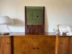 Luciano Frigerio, Hollywood Regency mod. Barium solid walnut mirror, Italy 1970s