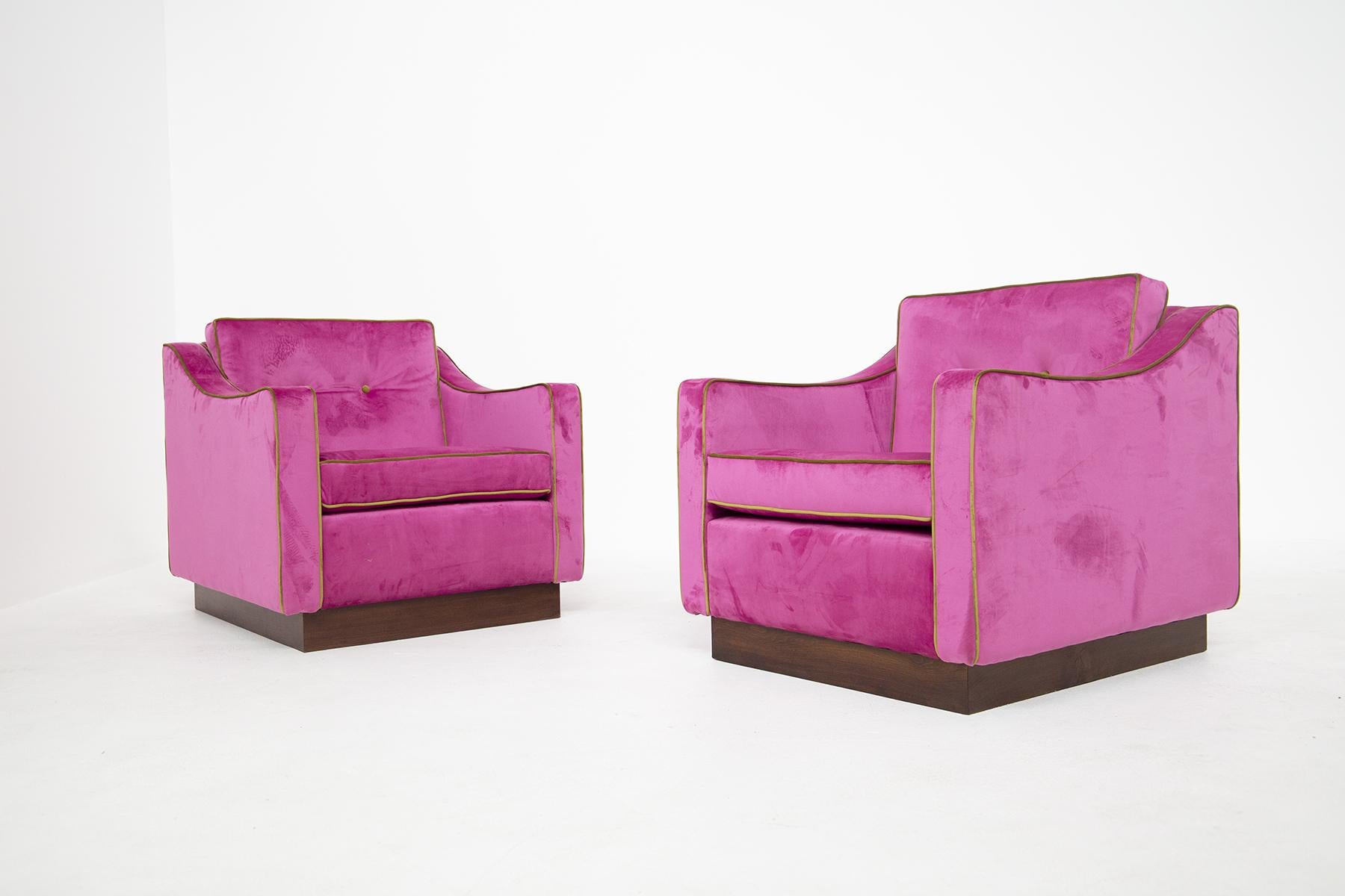 Luciano Frigerio Italian Armchairs in Pink and Green Velvet 5