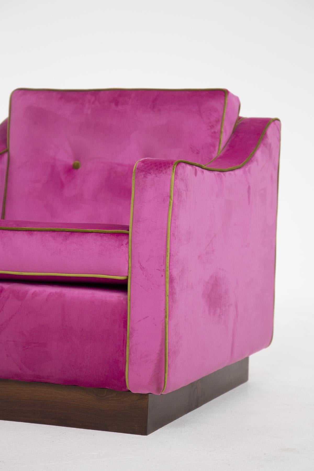 Mid-Century Modern Luciano Frigerio Italian Armchairs in Pink and Green Velvet