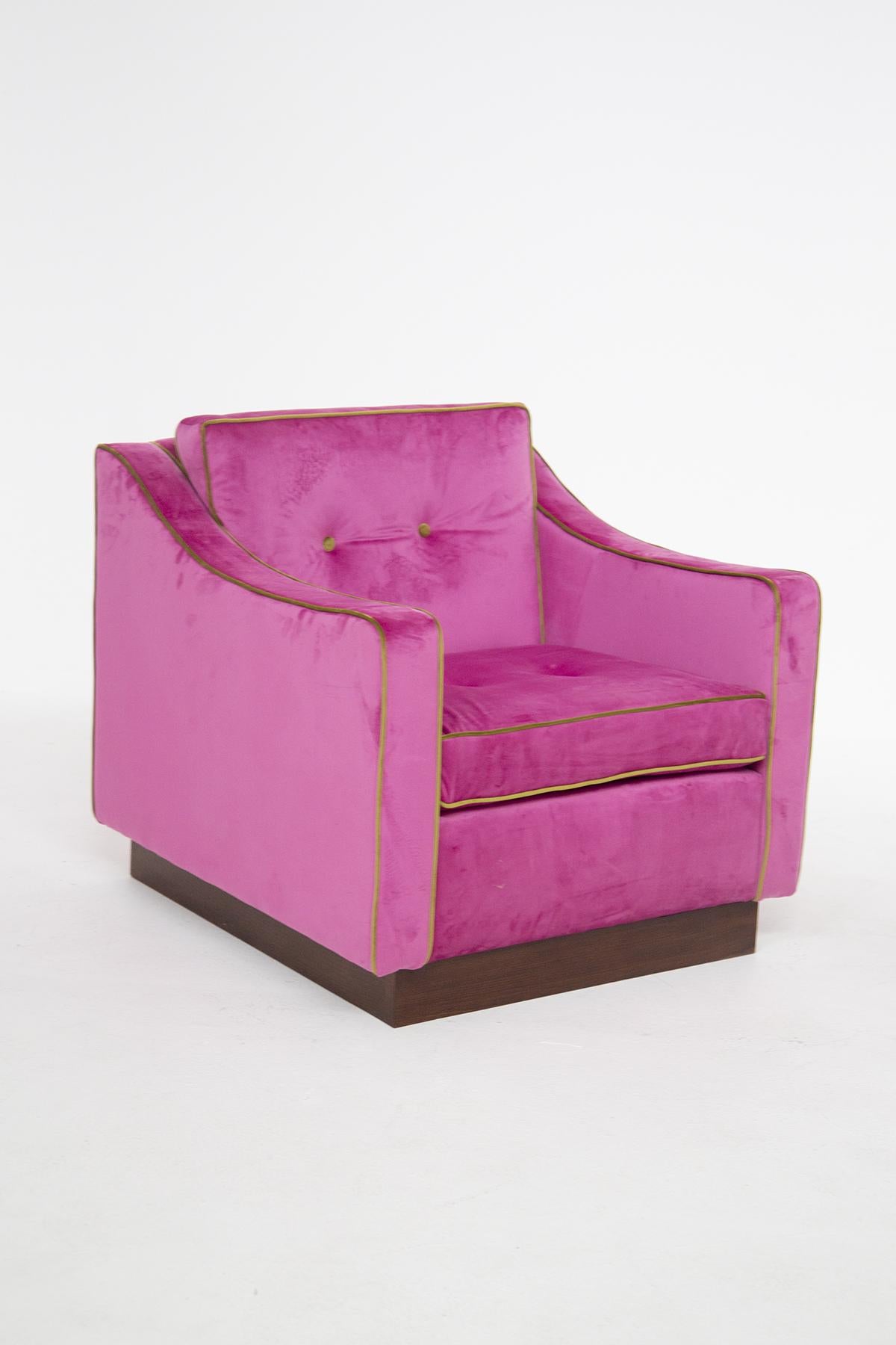Luciano Frigerio Italian Armchairs in Pink and Green Velvet 1