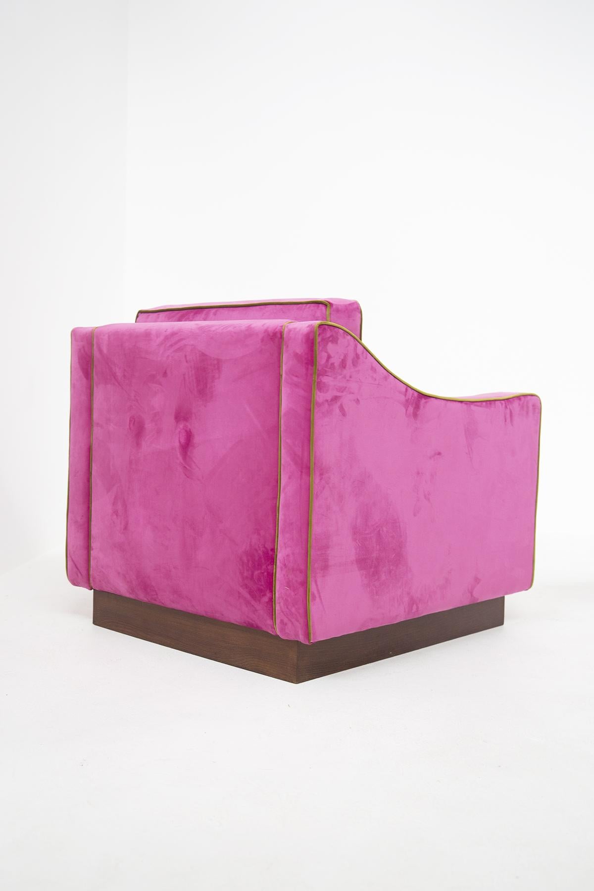 Luciano Frigerio Italian Armchairs in Pink and Green Velvet 3