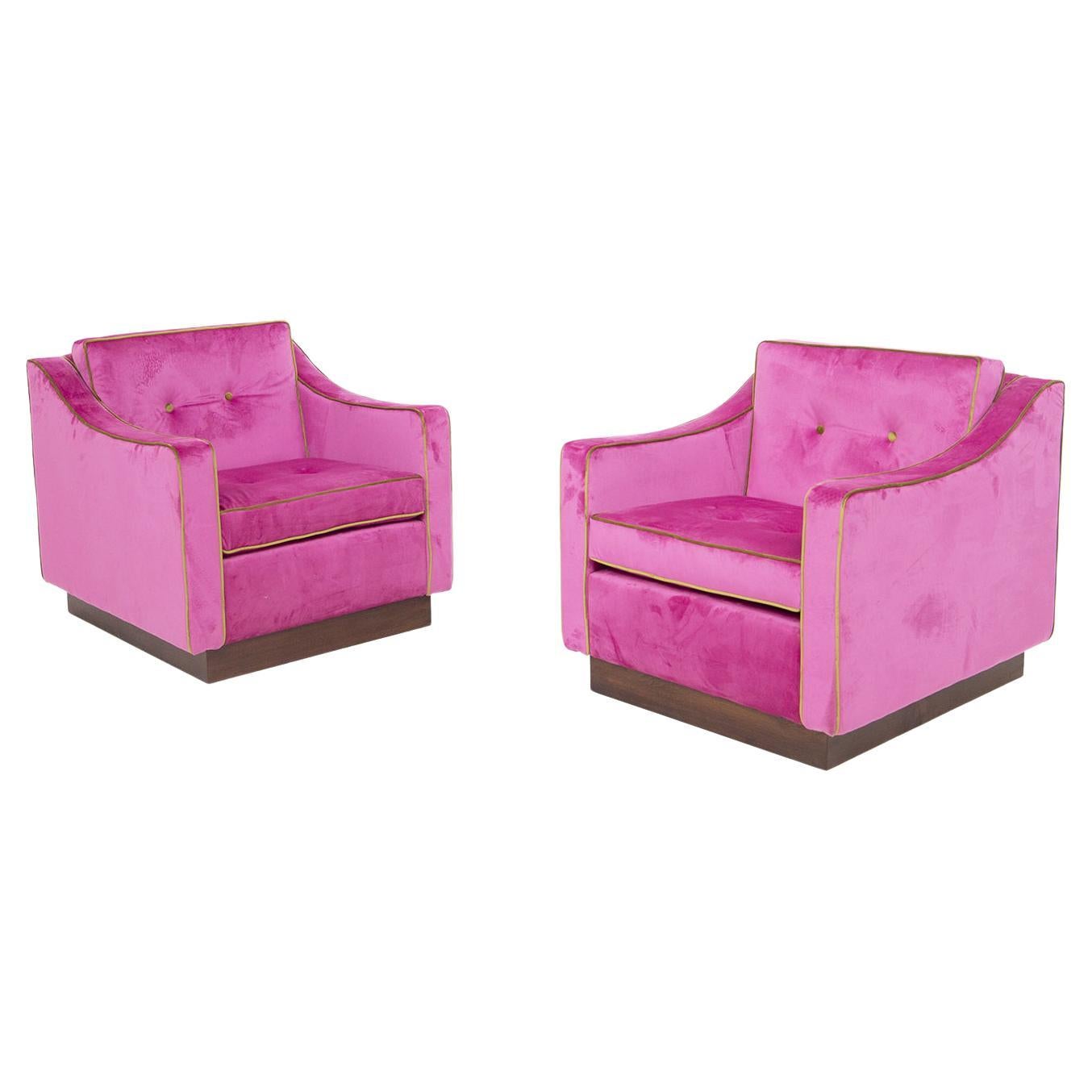 Luciano Frigerio Italian Armchairs in Pink and Green Velvet