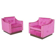 Luciano Frigerio Italian Armchairs in Pink and Green Velvet