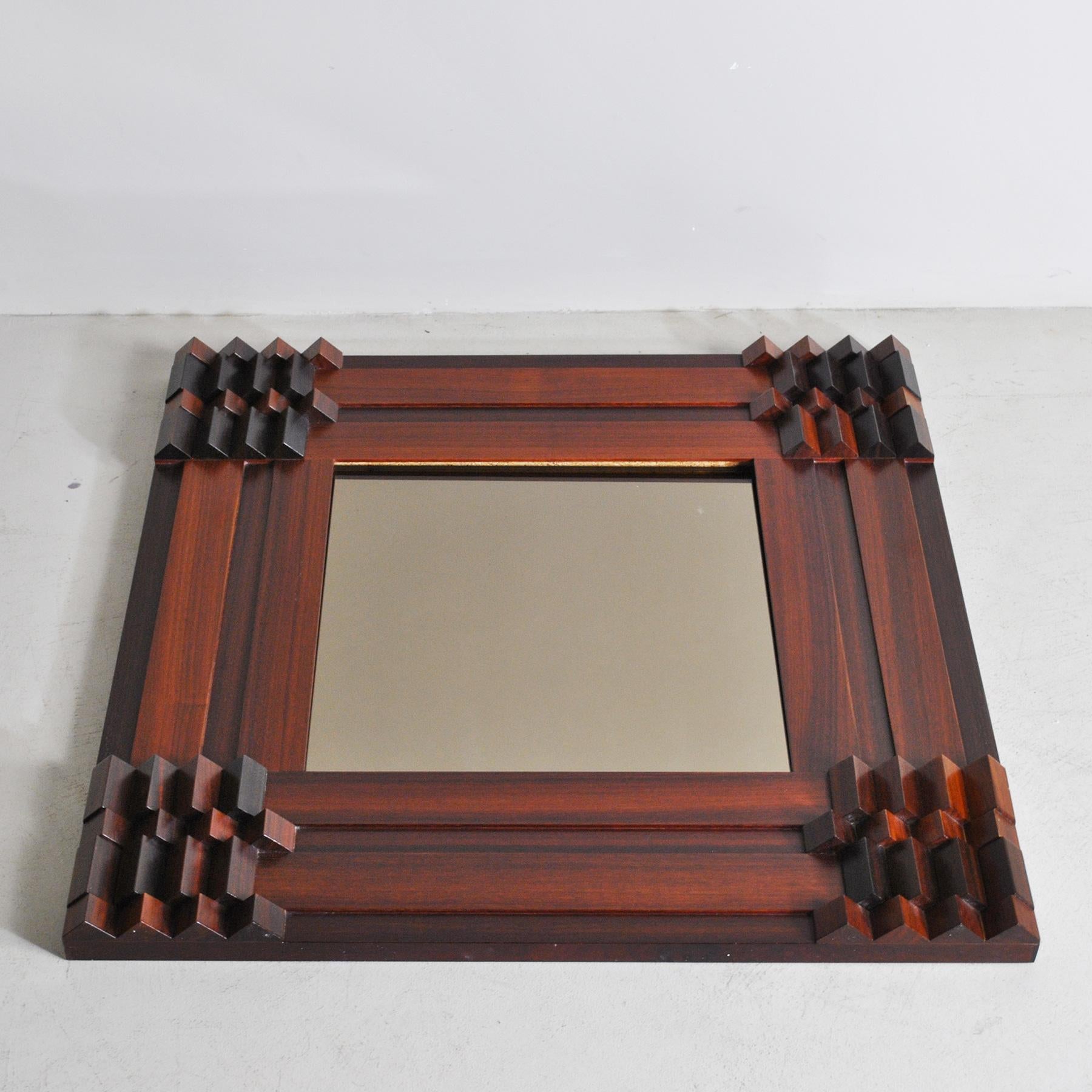 Mirror with square wooden frame, designer Luciano Frigerio, produced by Frigerio Di Desio, 1970s.