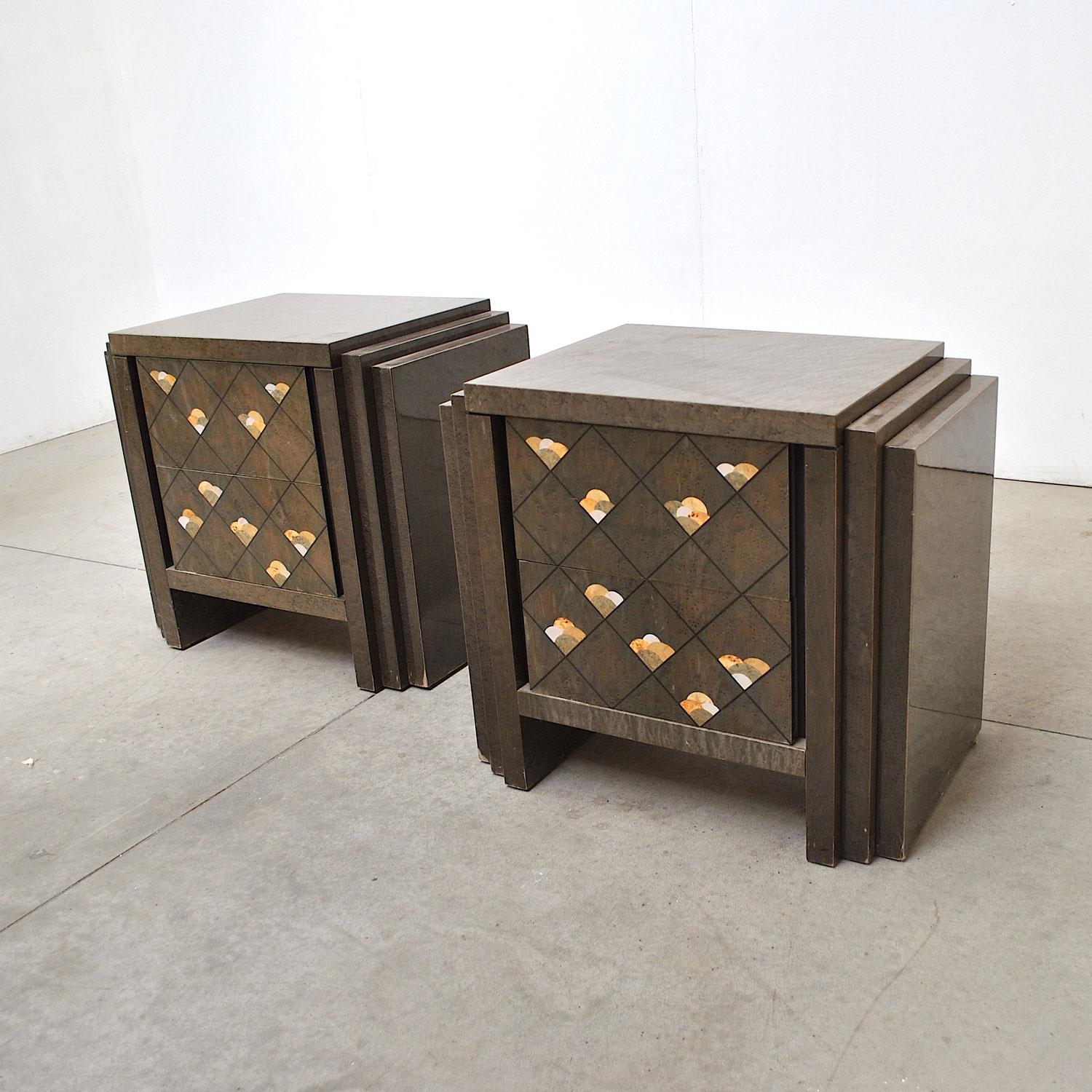 Mid-Century Modern Luciano Frigerio Italian Midcentury Nightstands, Late 1970s For Sale