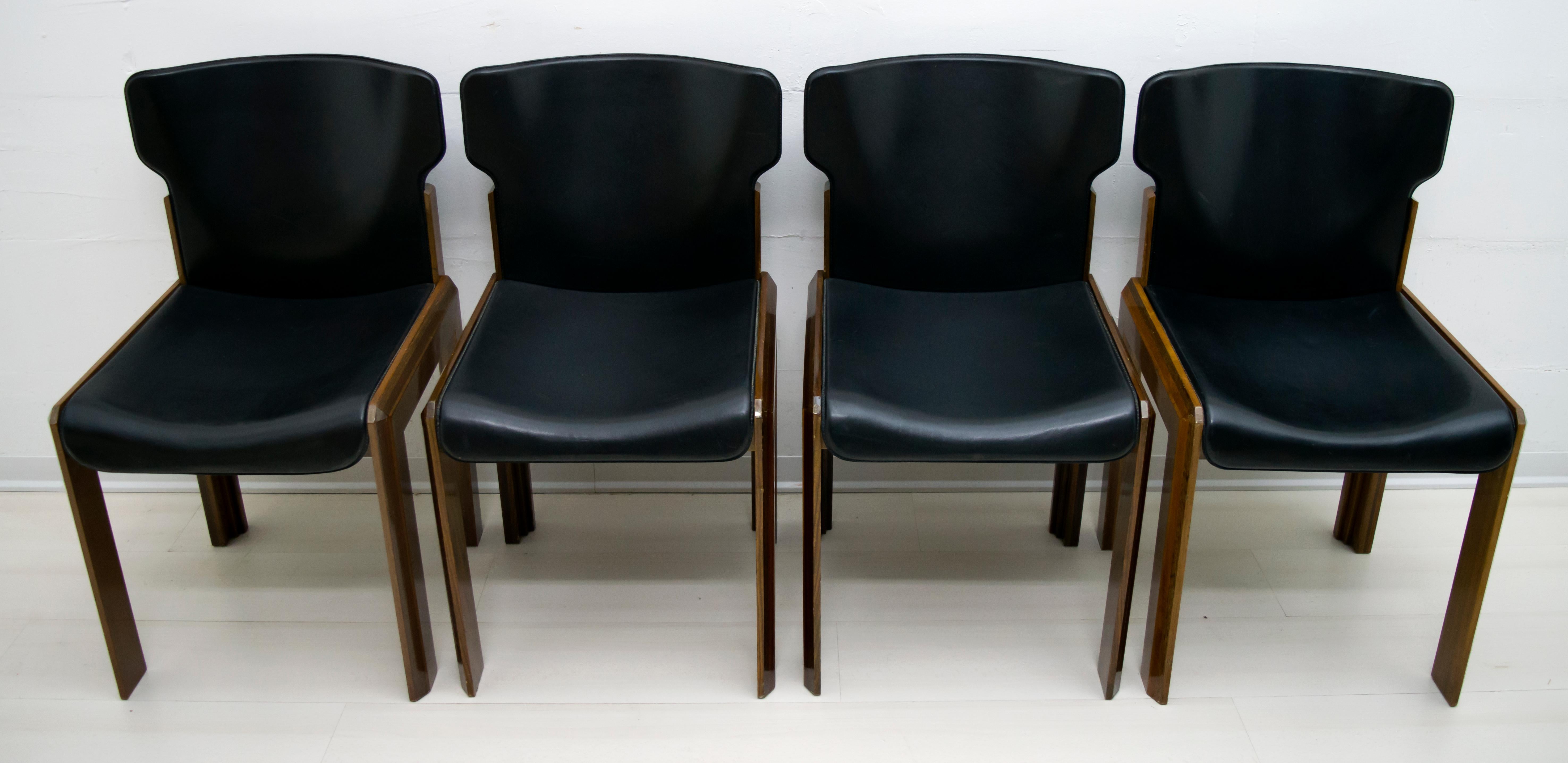 Luciano Frigerio Italian Modern Leather Dining Chairs, 1980s 6