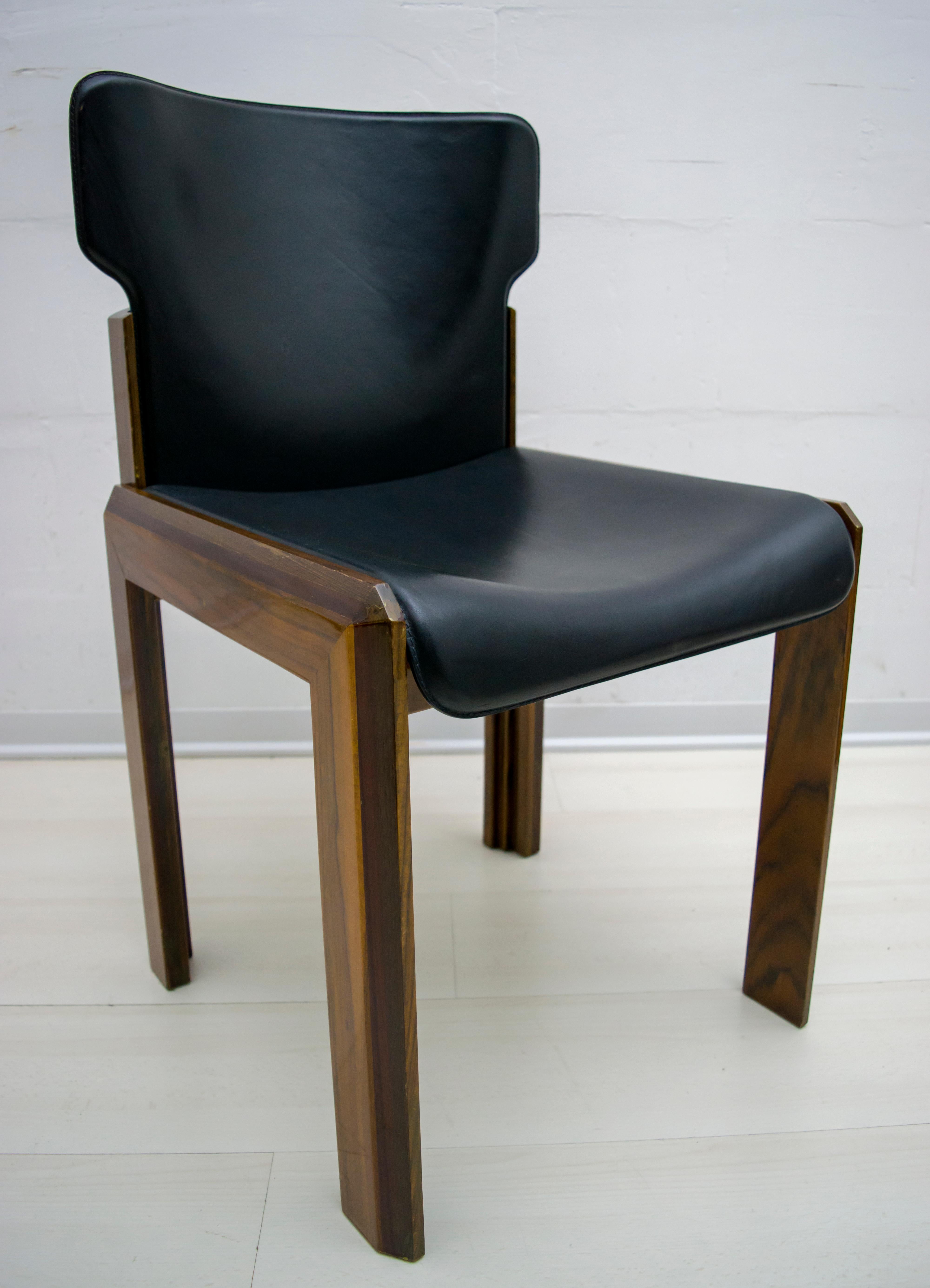 Late 20th Century Luciano Frigerio Italian Modern Leather Dining Chairs, 1980s