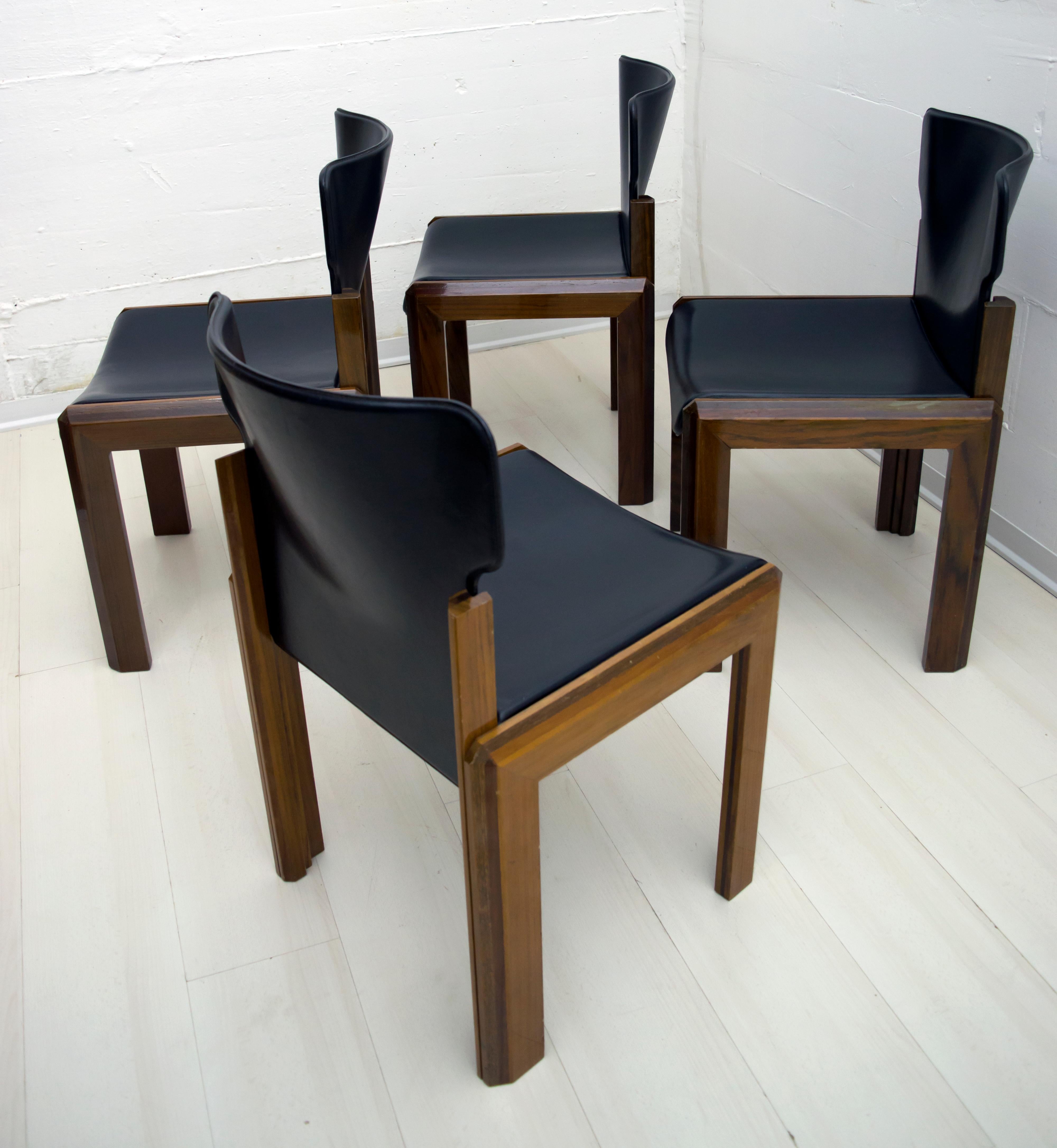Luciano Frigerio Italian Modern Leather Dining Chairs, 1980s 3