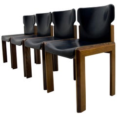 Luciano Frigerio Italian Modern Leather Dining Chairs, 1980s