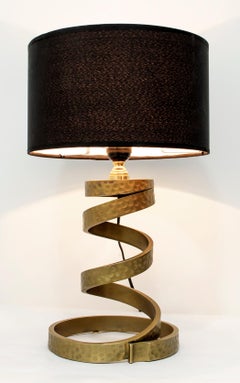 Luciano Frigerio Italian Spiral Hammered Brass Table Lamp, 1974