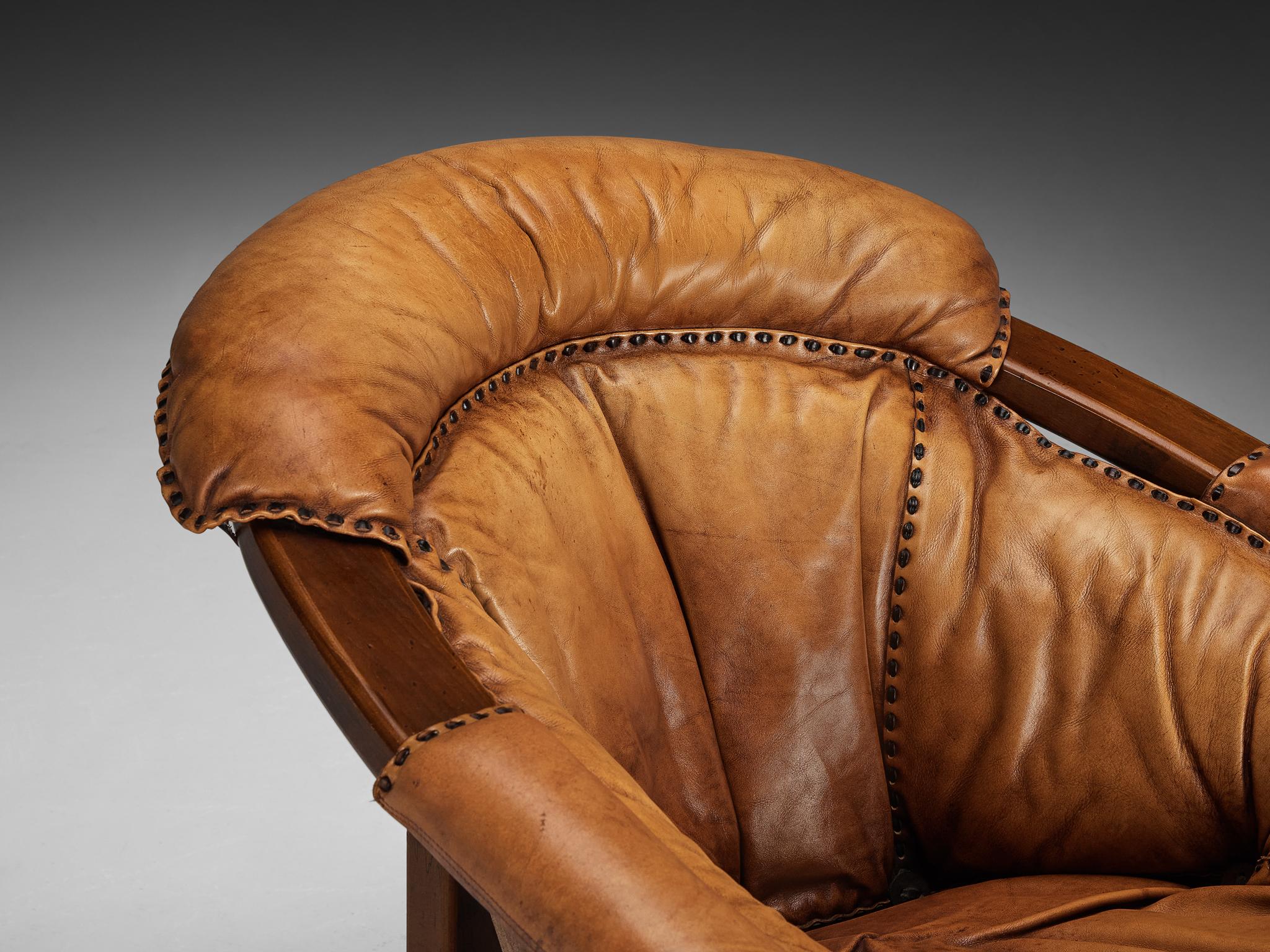 Luciano Frigerio Lounge Chair in Cognac Leather In Good Condition In Waalwijk, NL