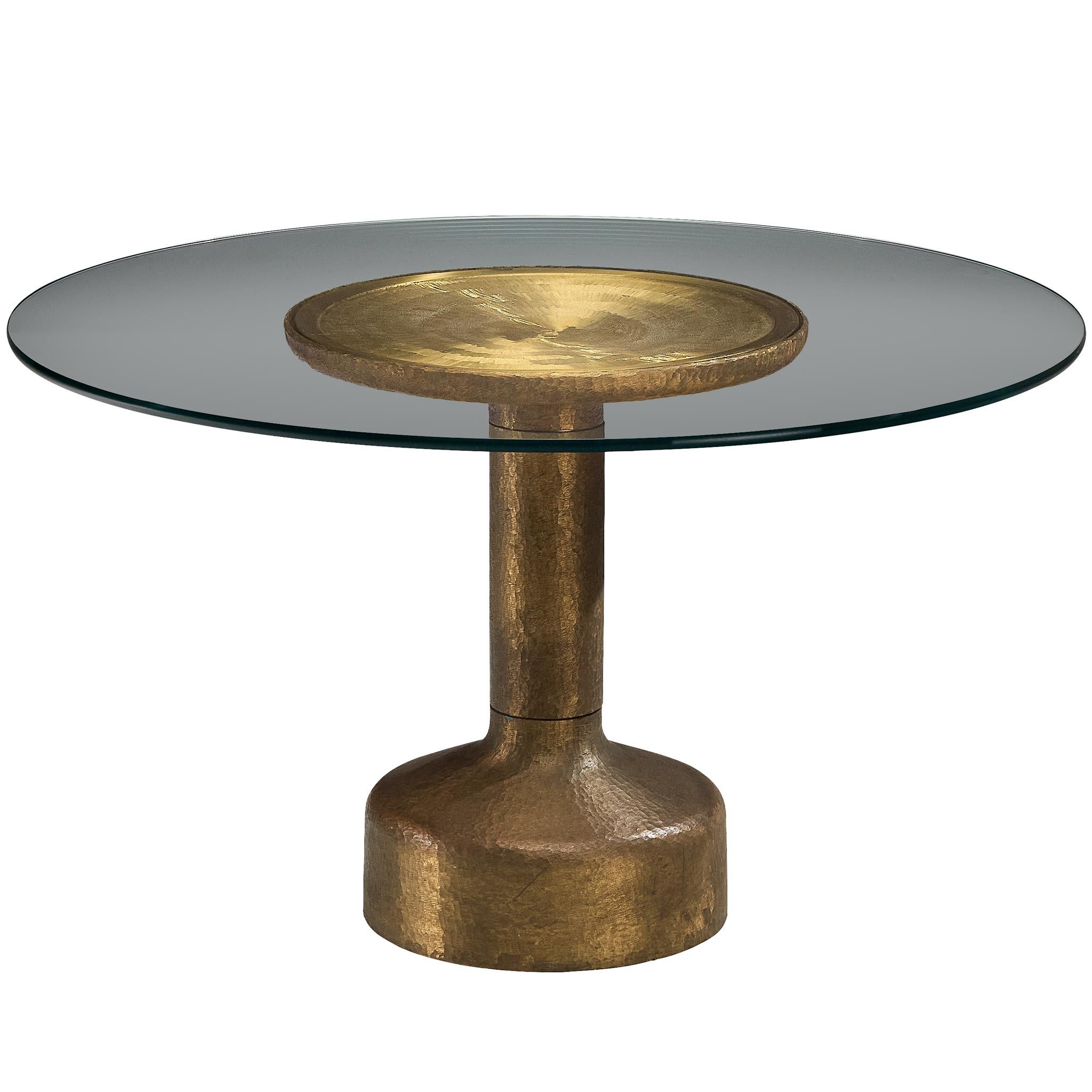 Luciano Frigerio 'Luky' Dining Table in Hammered Brass and Glass