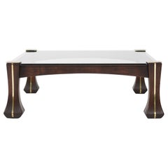 Table basse « Ussaro » de Luciano Frigerio en acajou et laiton, vers 1970