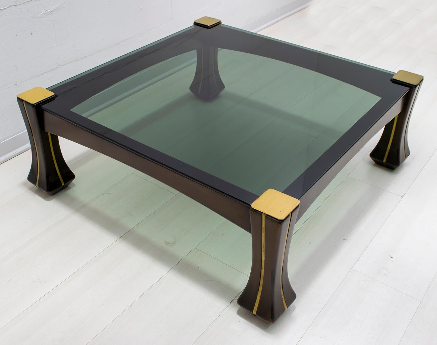Late 20th Century Luciano Frigerio Midcentury Italian Wood and Brass Coffee Table 