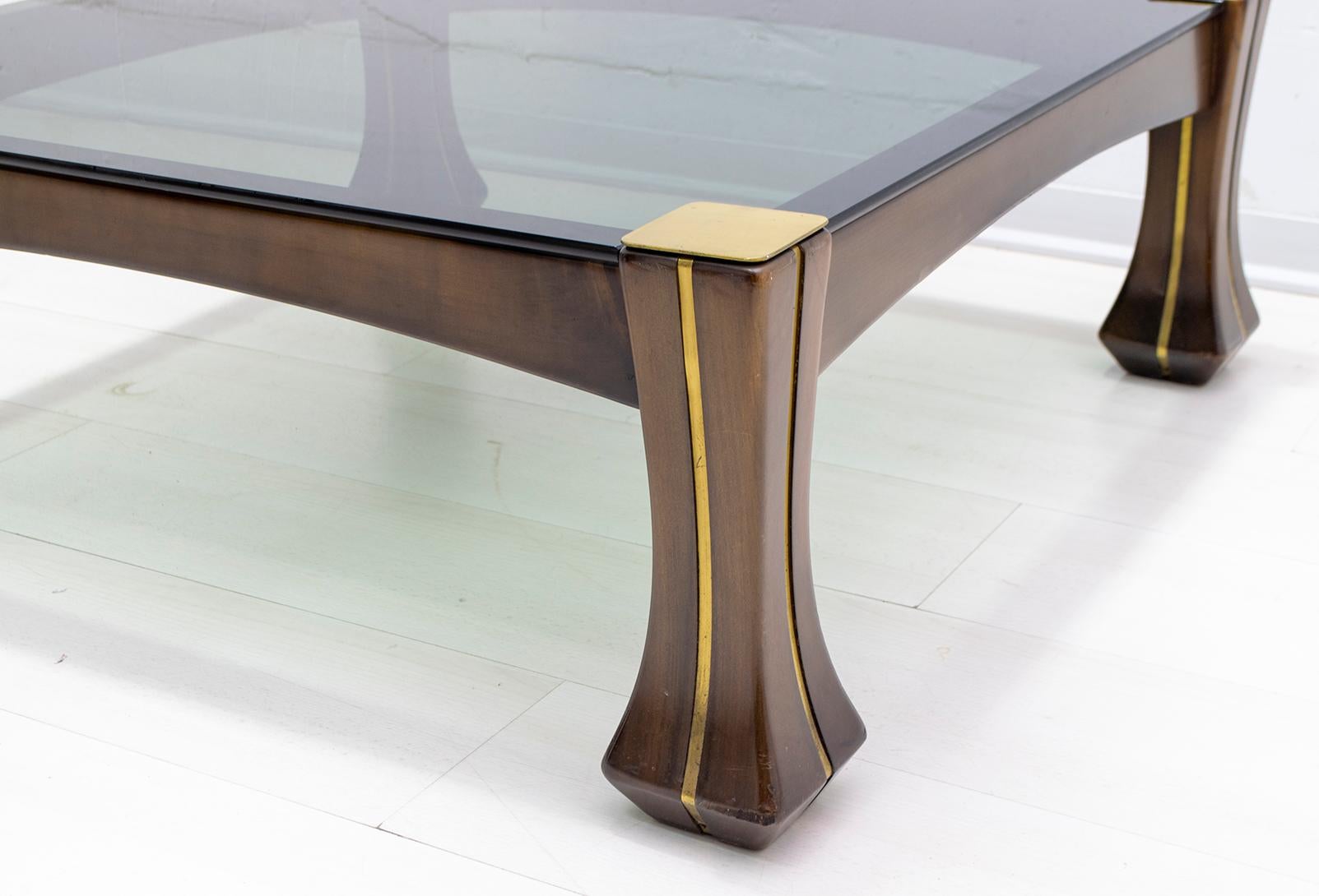 Luciano Frigerio Midcentury Italian Wood and Brass Coffee Table 