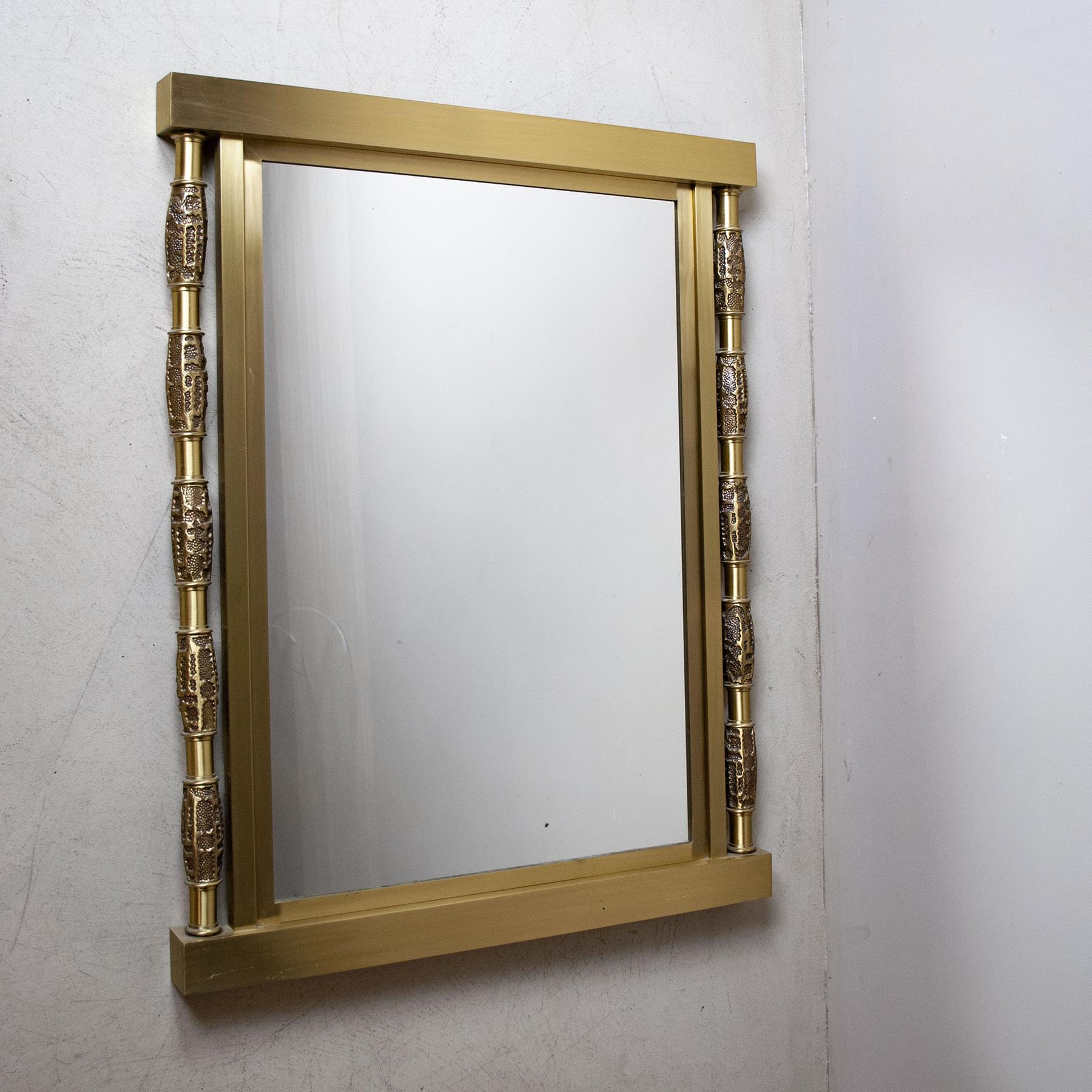Die-cast brass mirror manufactured by Luciano Frigerio 1970s.

Luciano Frigerio was born in Desio in 1928. His father Giovanni started, from 1889, a high artisan cabinet-making workshop. Luciano attended kindergarten at the Paola di Rosa College