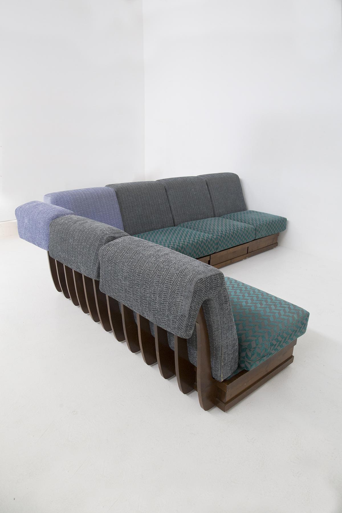 Mid-Century Modern Luciano Frigerio Modula Sofa in Wood and Fabric
