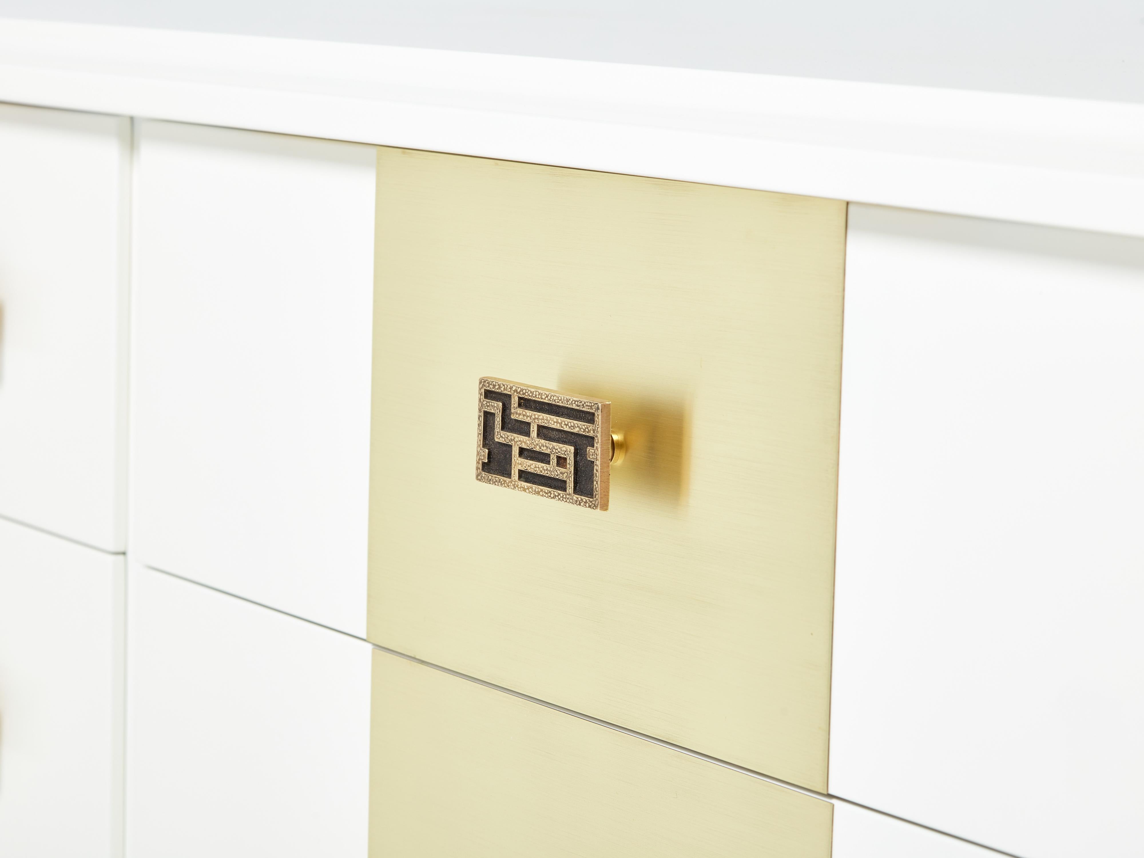 Luciano Frigerio off White Lacquered Brass Commode Chest 1970s For Sale 5