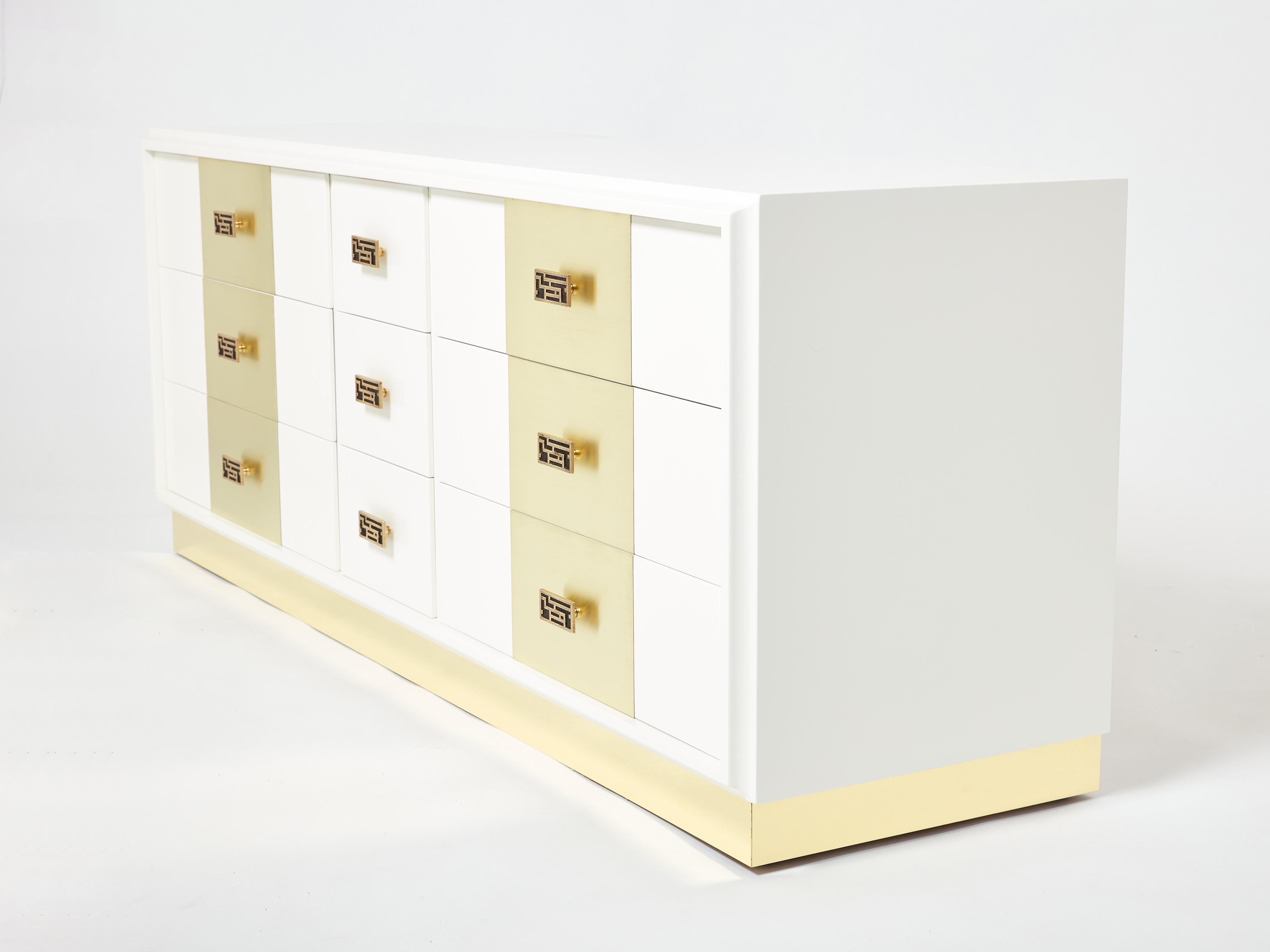 Late 20th Century Luciano Frigerio off White Lacquered Brass Commode Chest 1970s For Sale