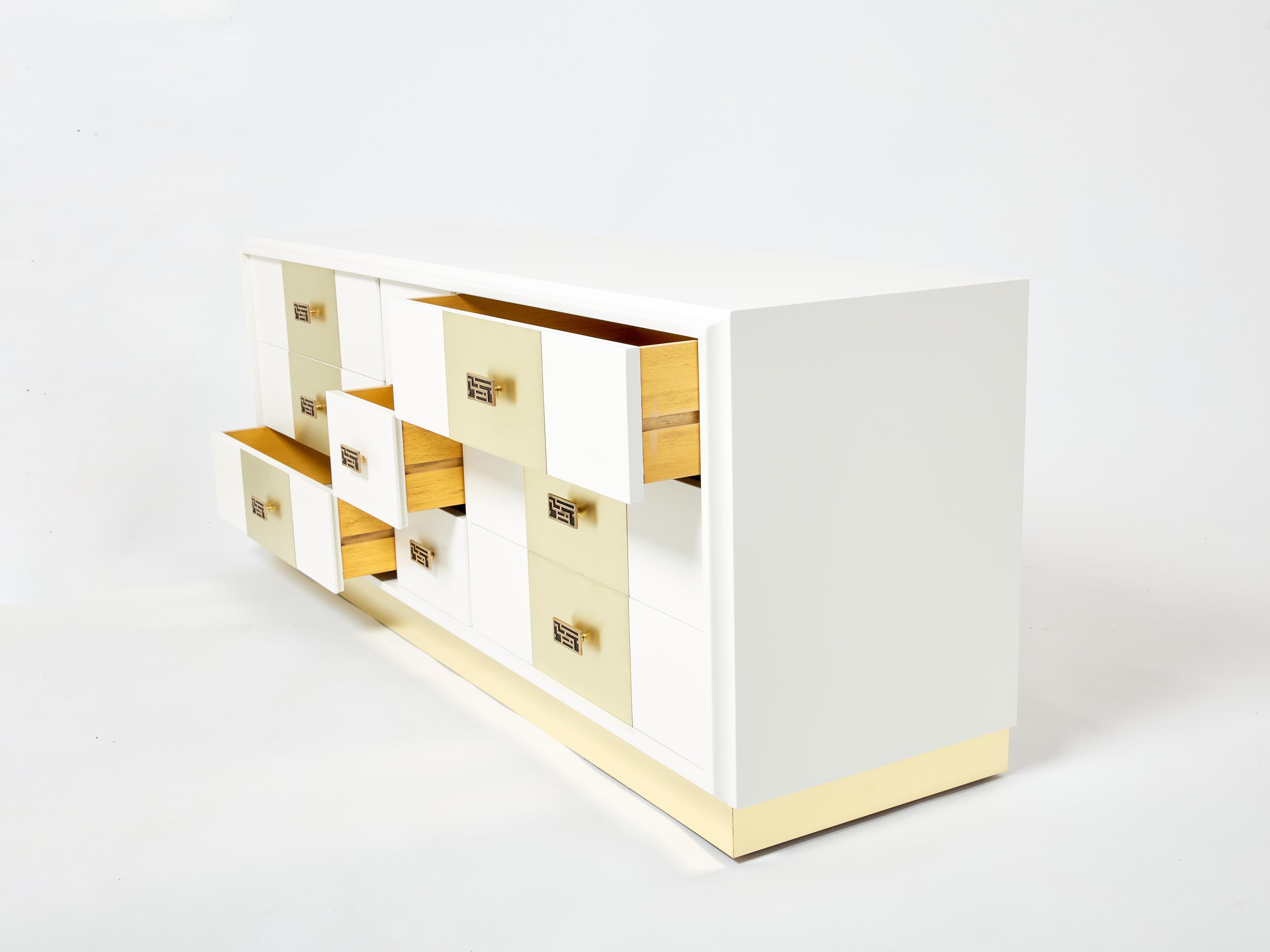Luciano Frigerio off White Lacquered Brass Commode Chest 1970s For Sale 1