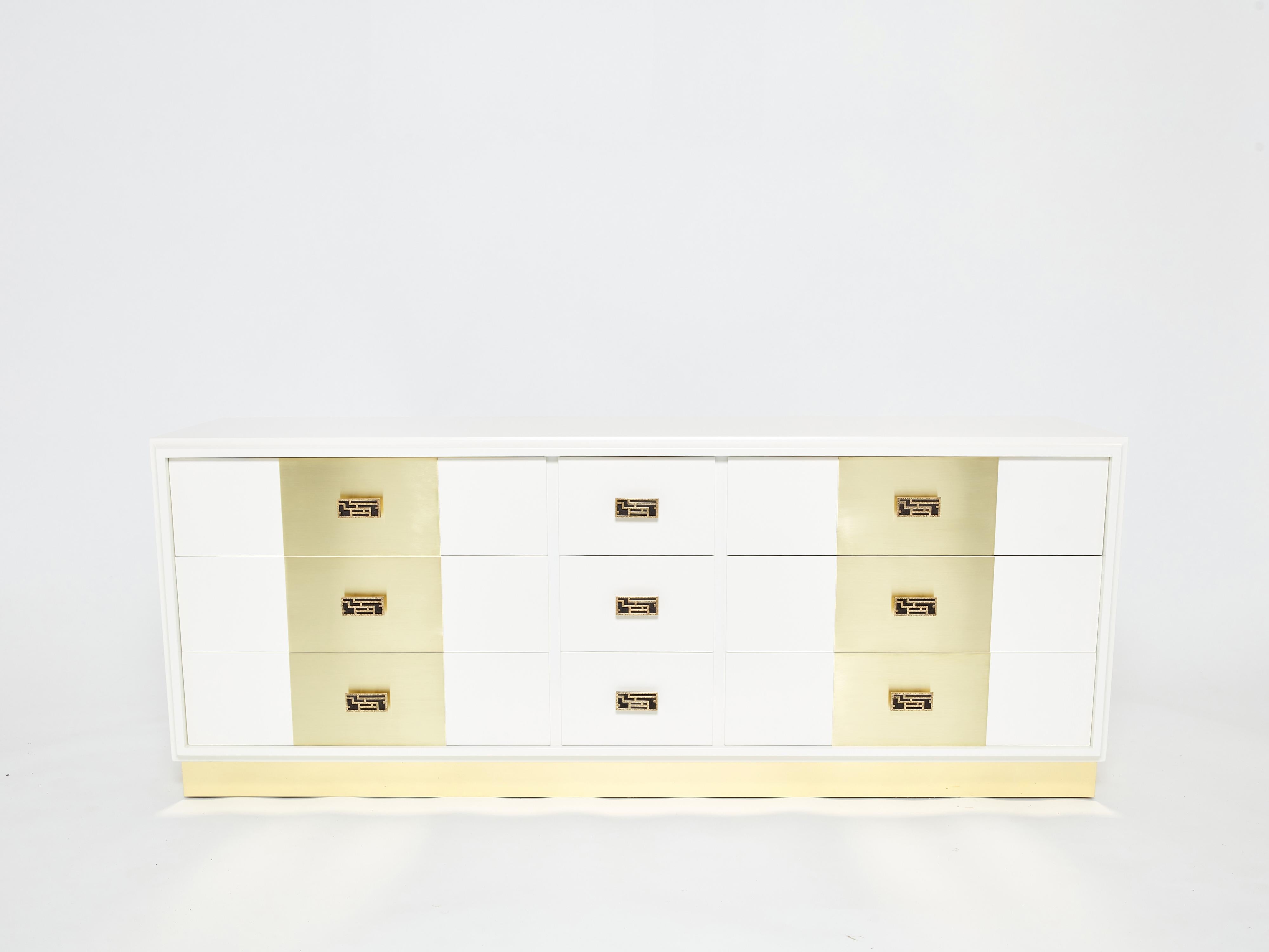 Luciano Frigerio off White Lacquered Brass Commode Chest 1970s For Sale 3