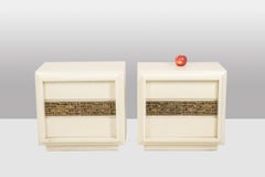Luciano Frigerio Pair of lacquered wood and bronze bedside tables. 1970s
