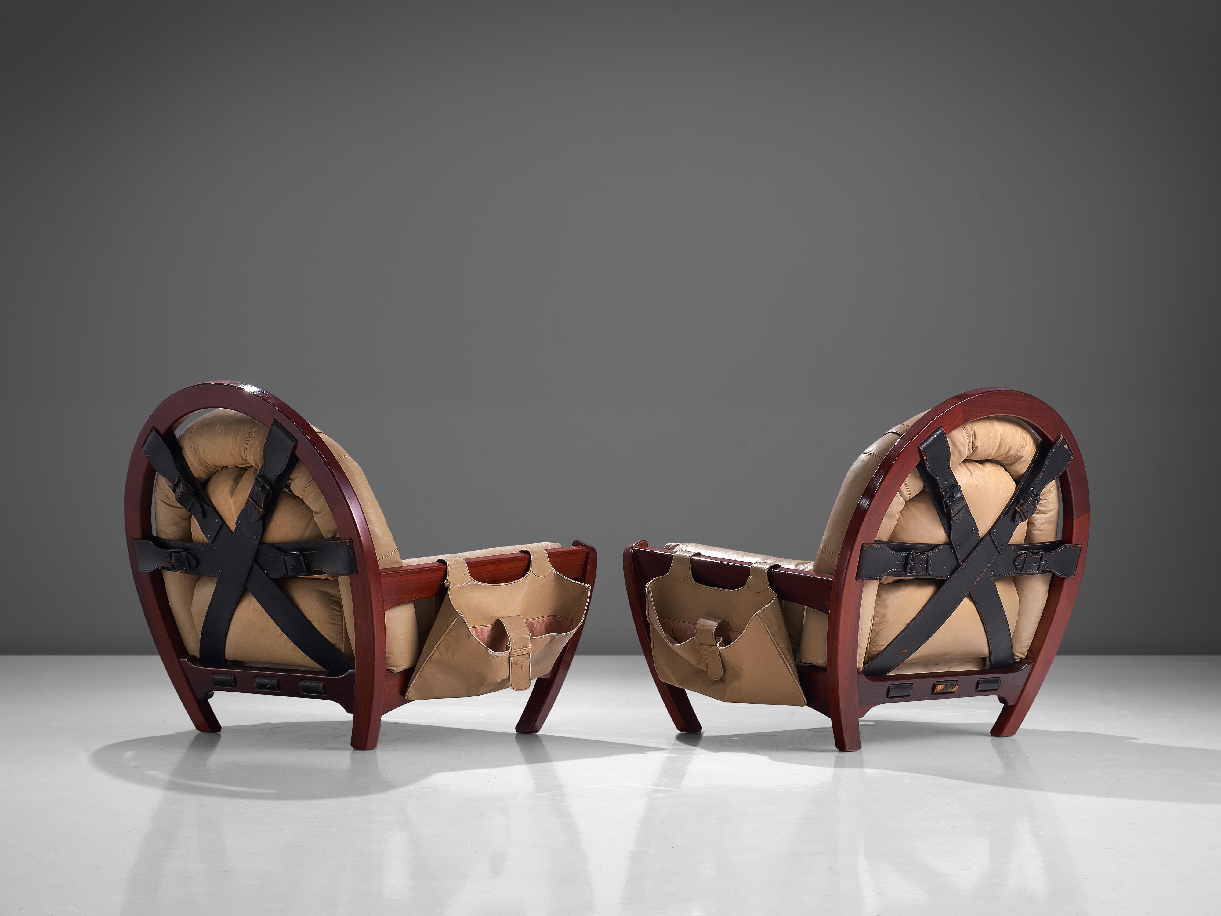 Luciano Frigerio Pair of 'Rancero' Lounge Chairs in Mahogany and Leather 4