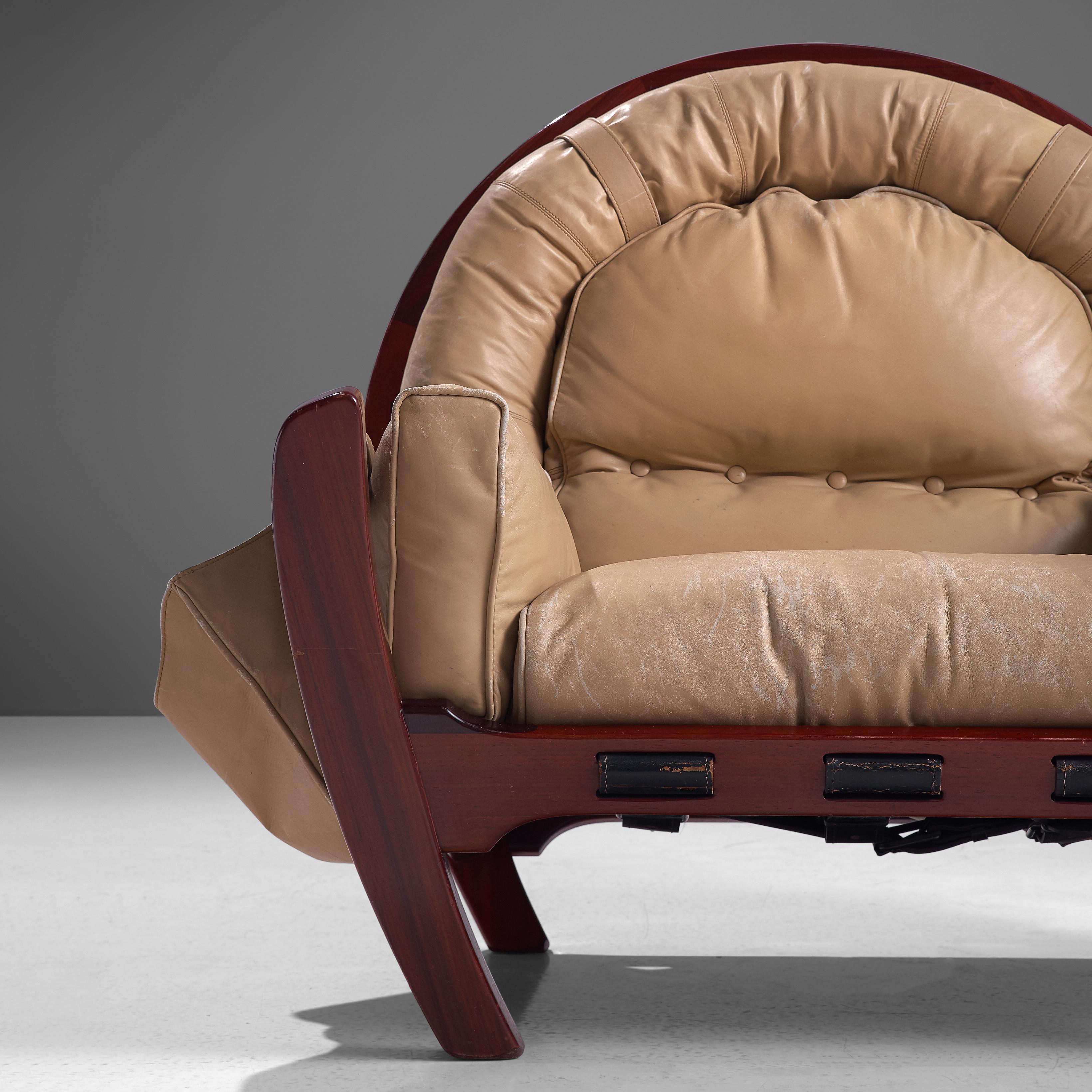Luciano Frigerio Pair of 'Rancero' Lounge Chairs in Mahogany and Leather 1