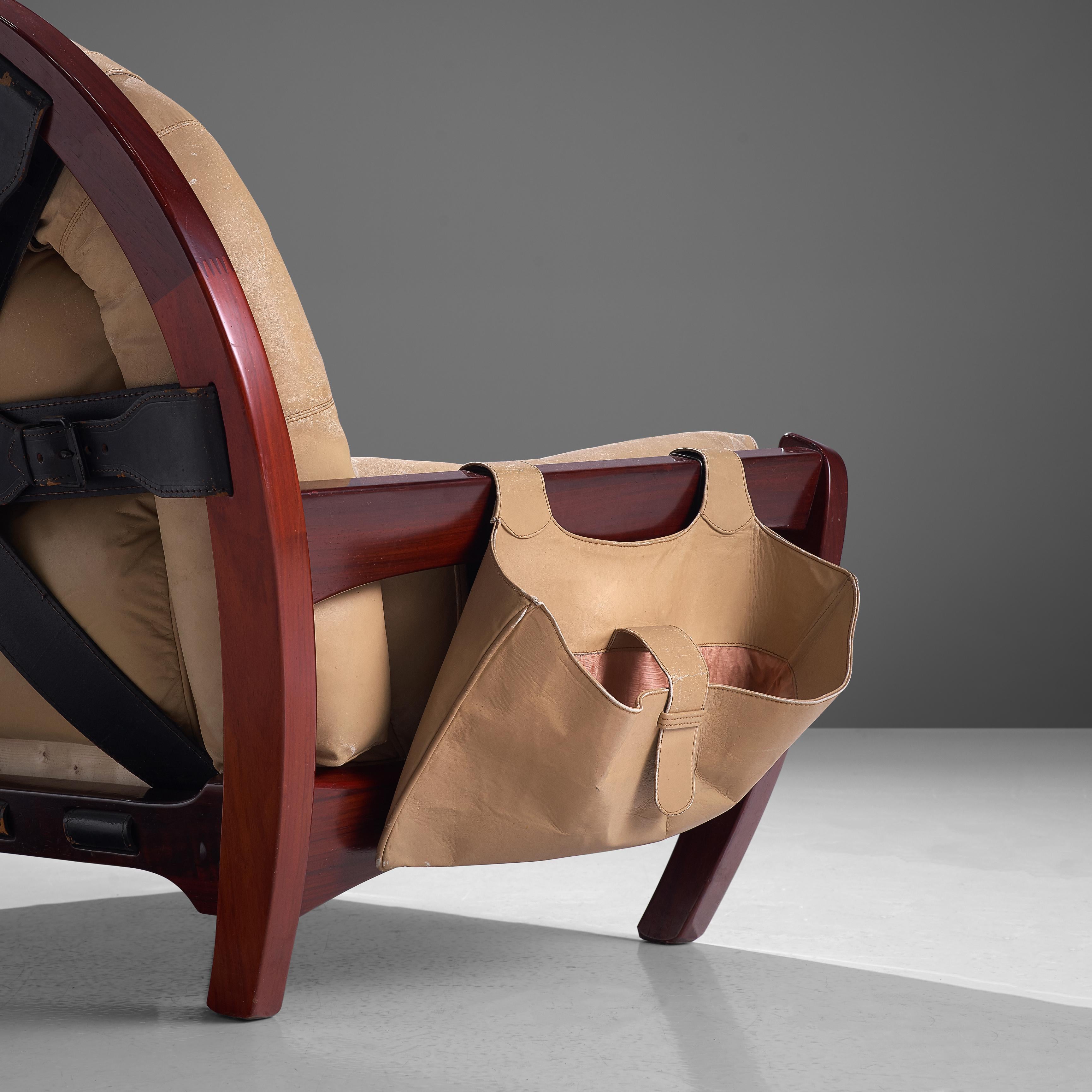 Luciano Frigerio Pair of 'Rancero' Lounge Chairs in Mahogany and Leather 3