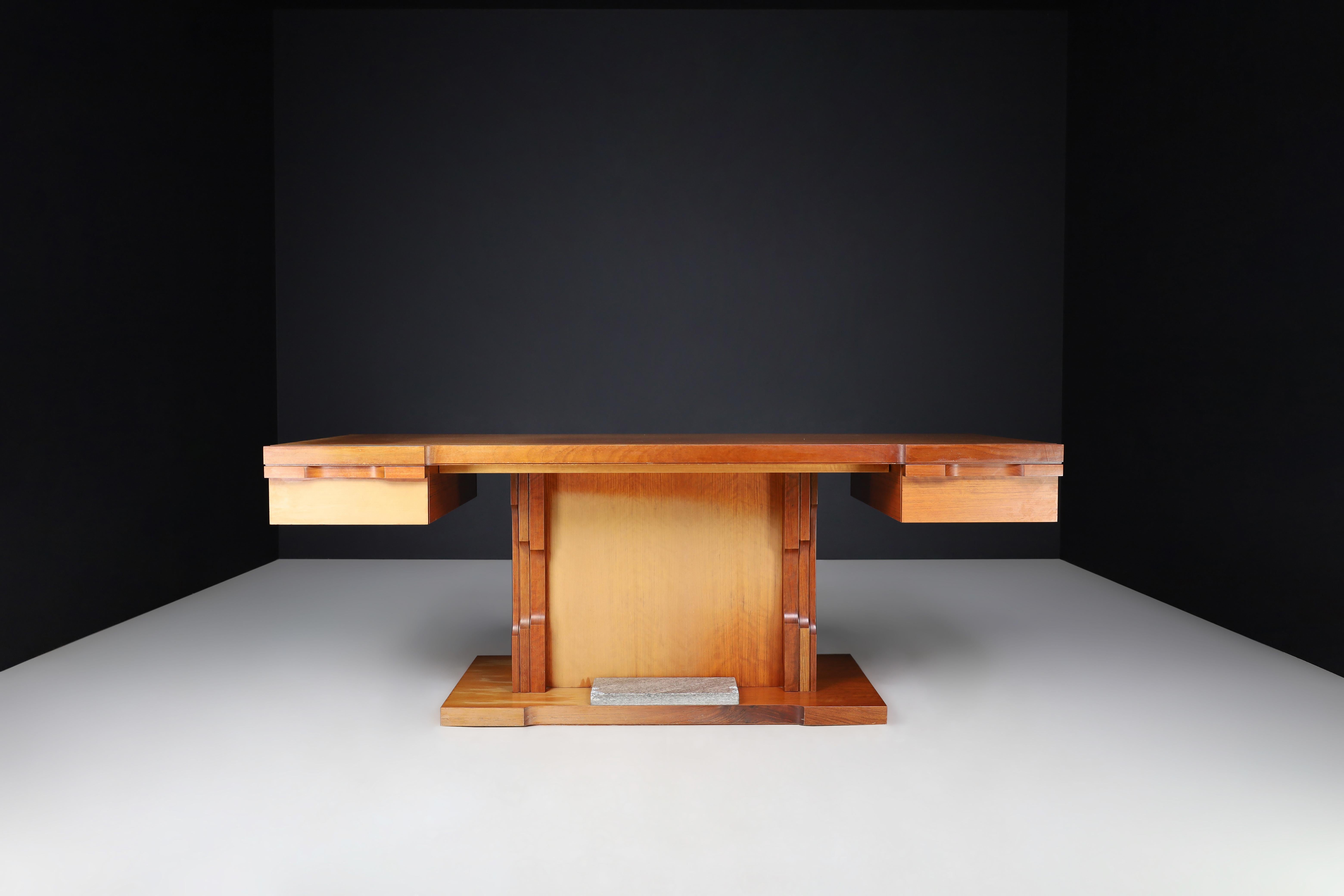 Granite Luciano Frigerio Presidential Writing Desk in Walnut, Italy 1970s For Sale