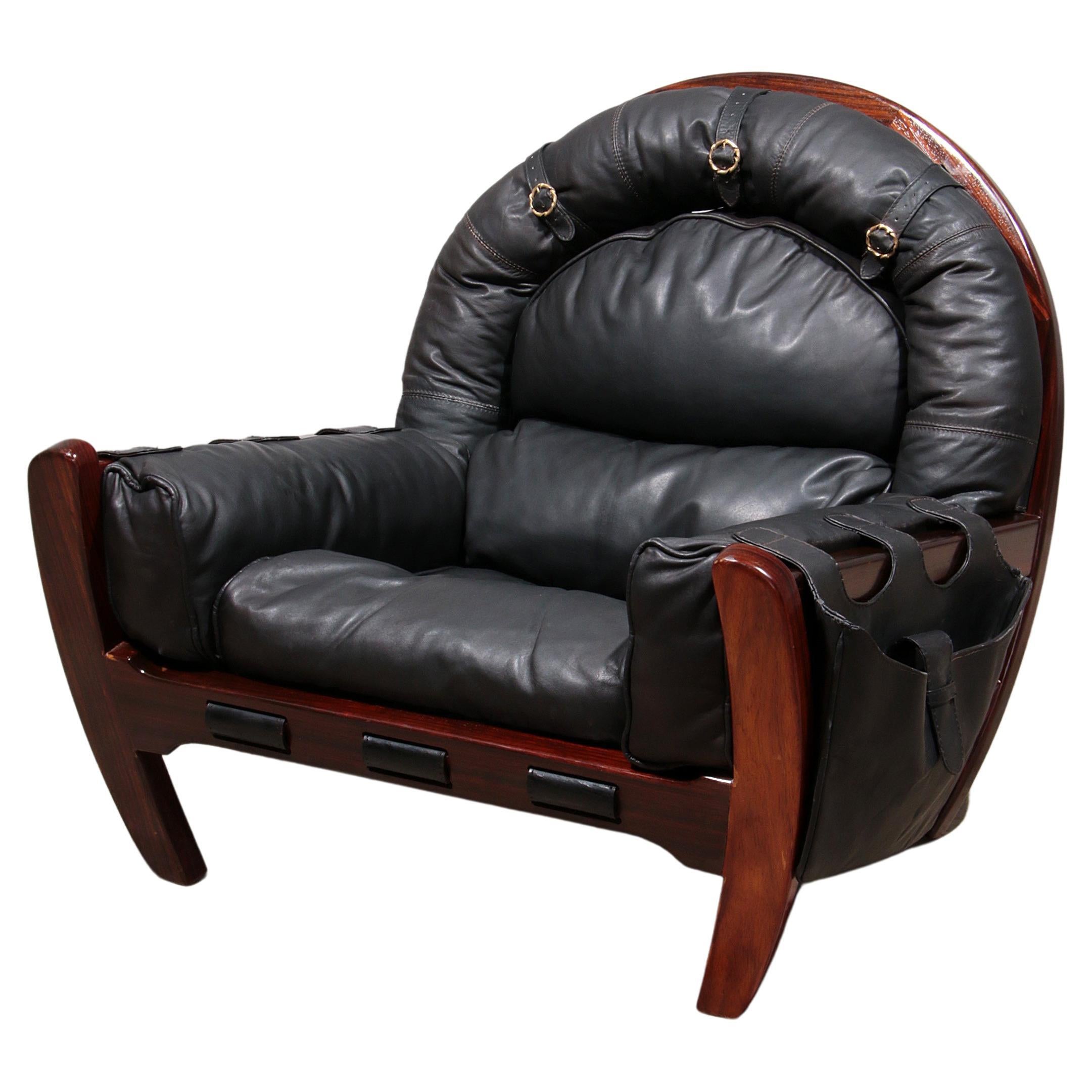 Fauteuil de salon en cuir Rancero de Luciano Frigerio, design italien des années 1970