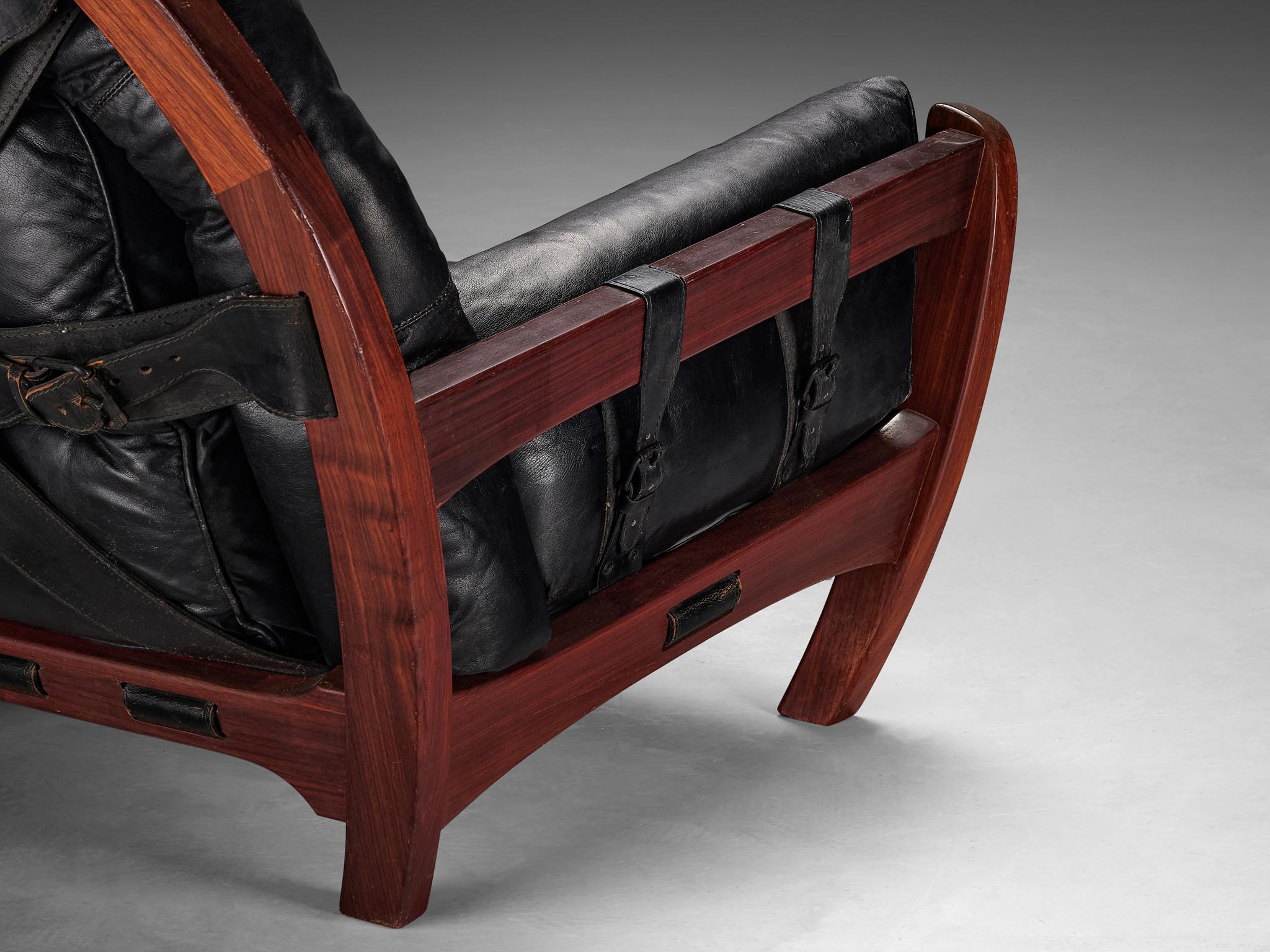 Luciano Frigerio 'Rancero' Lounge Chair avec Ottoman en cuir noir  en vente 3