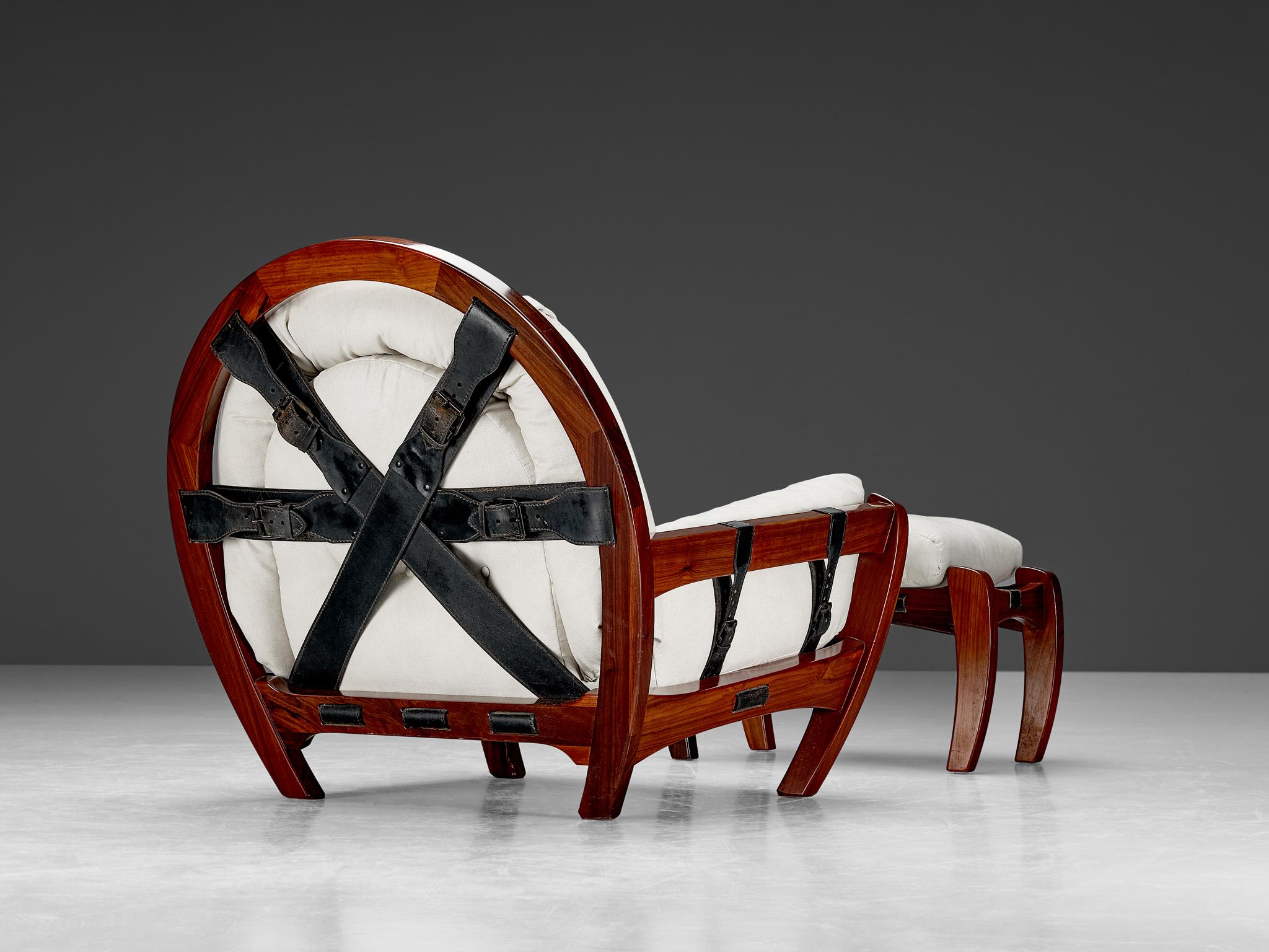 Mid-Century Modern Luciano Frigerio 'Rancero' Lounge Chair with Ottoman in White Upholstery For Sale