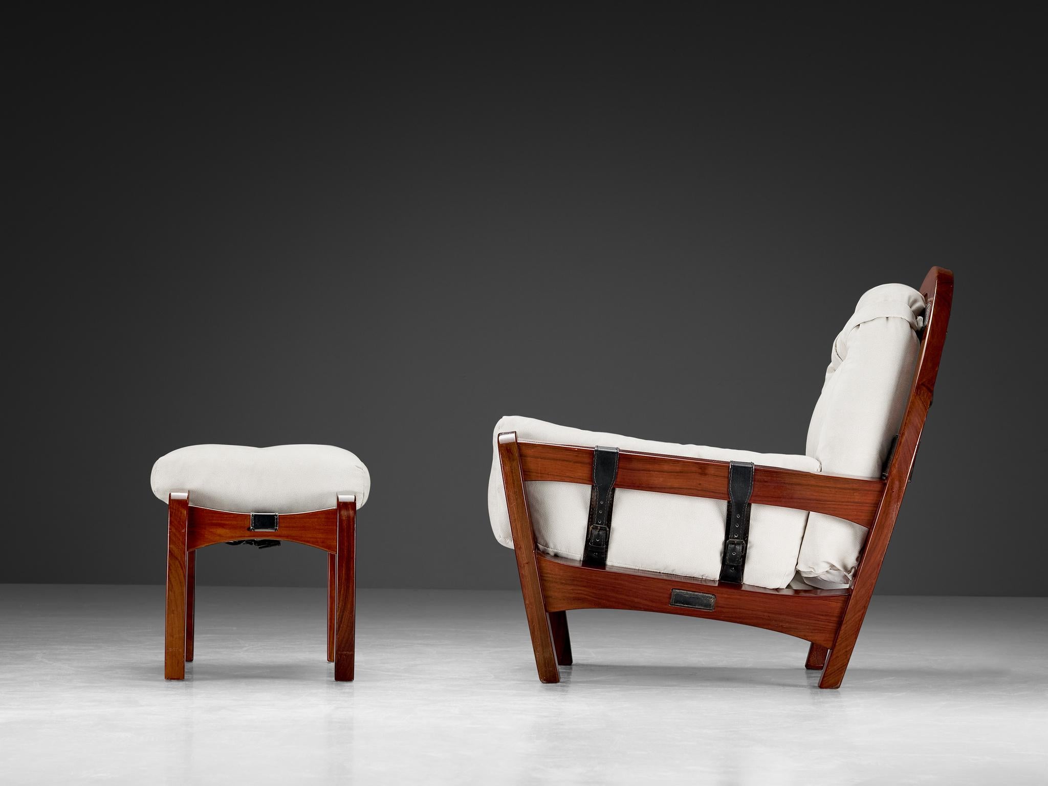 Italian Luciano Frigerio 'Rancero' Lounge Chair with Ottoman in White Upholstery  For Sale
