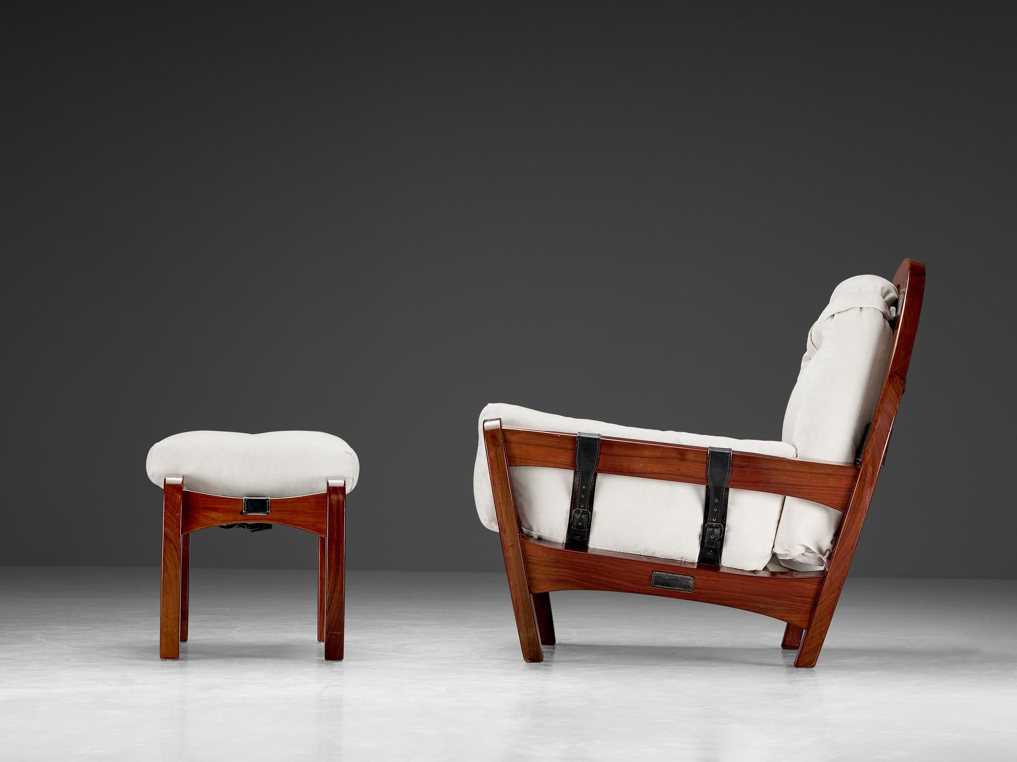 Italian Luciano Frigerio 'Rancero' Lounge Chair with Ottoman in White Upholstery For Sale