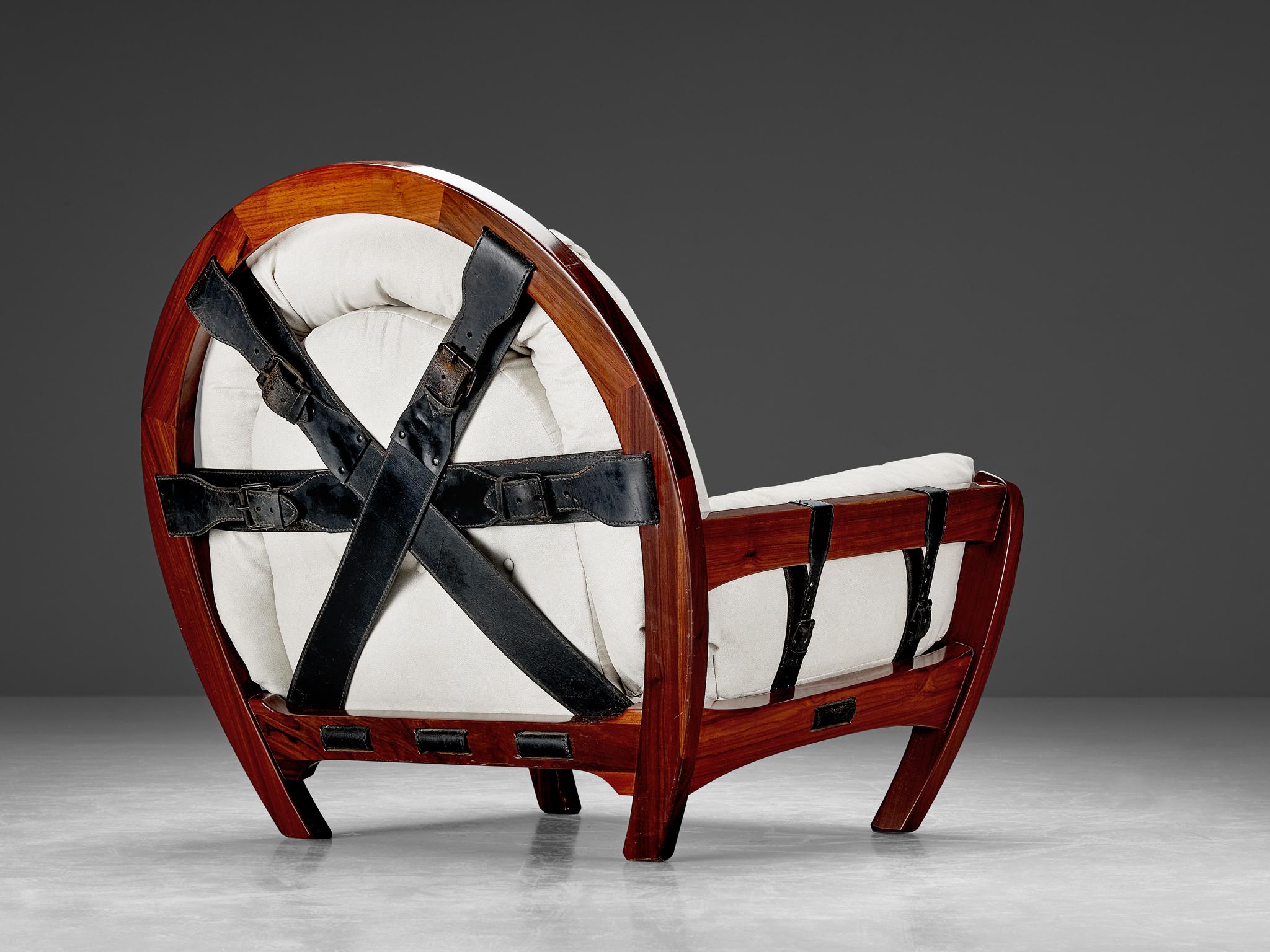 Late 20th Century Luciano Frigerio 'Rancero' Lounge Chair with Ottoman in White Upholstery For Sale