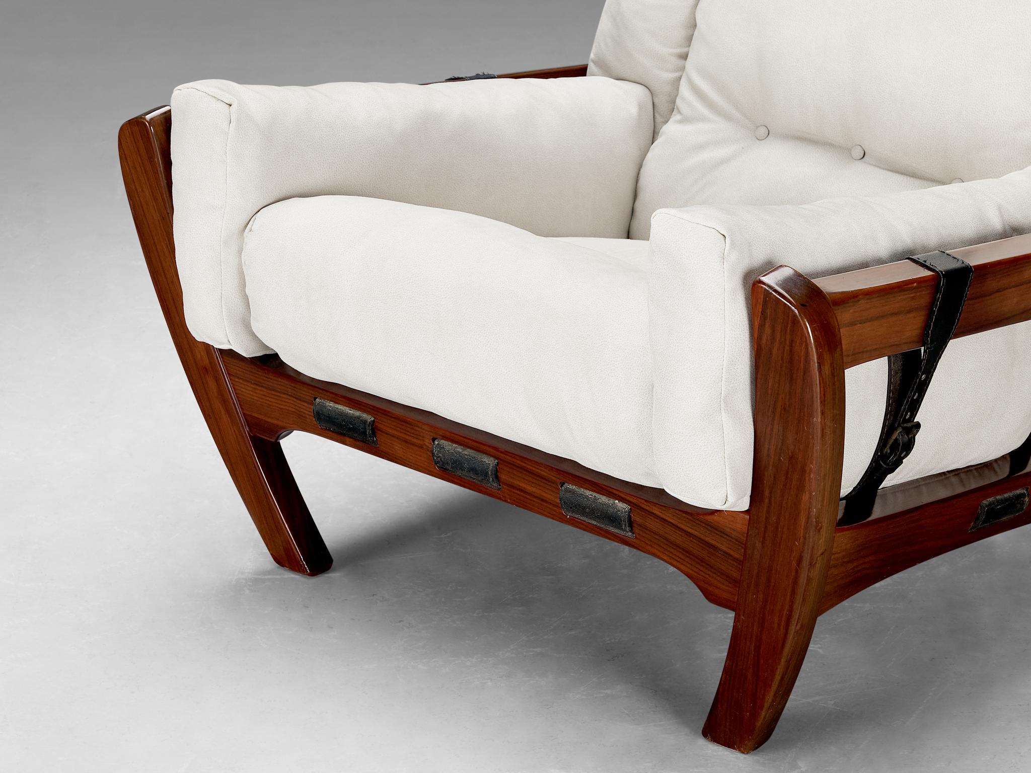 Luciano Frigerio 'Rancero' Lounge Chair with Ottoman in White Upholstery For Sale 2
