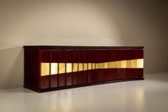 Luciano Frigerio “Romanus” Credenza in Myrtle Wood Brass, Italy, 1970s