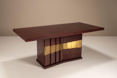 Luciano Frigerio Romanus Dining Table, Mahogany & Brass, 1970s Italy