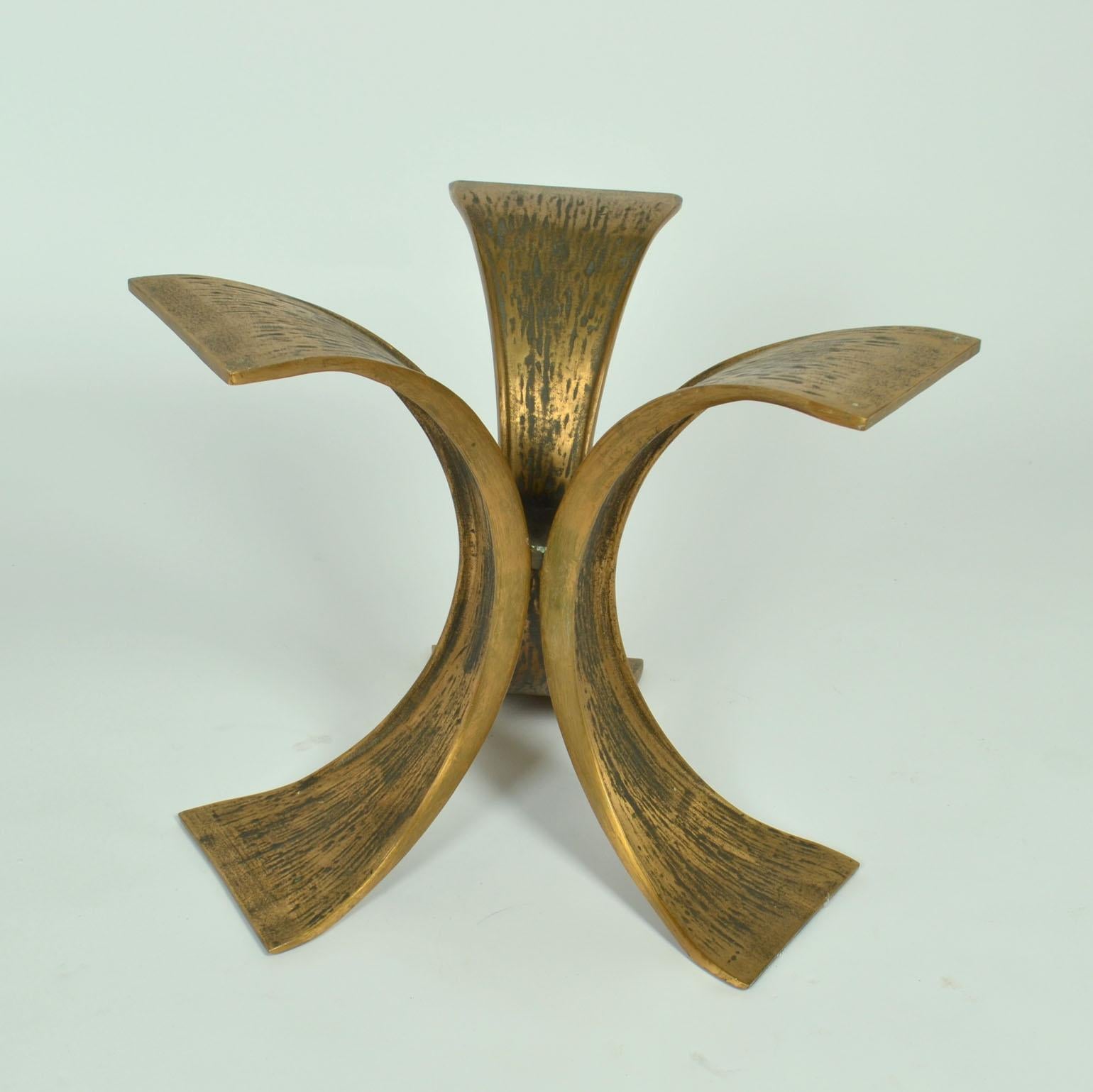 Italian Luciano Frigerio Sculptural Round Bronze and Glass Coffee Table Italy 1980's For Sale